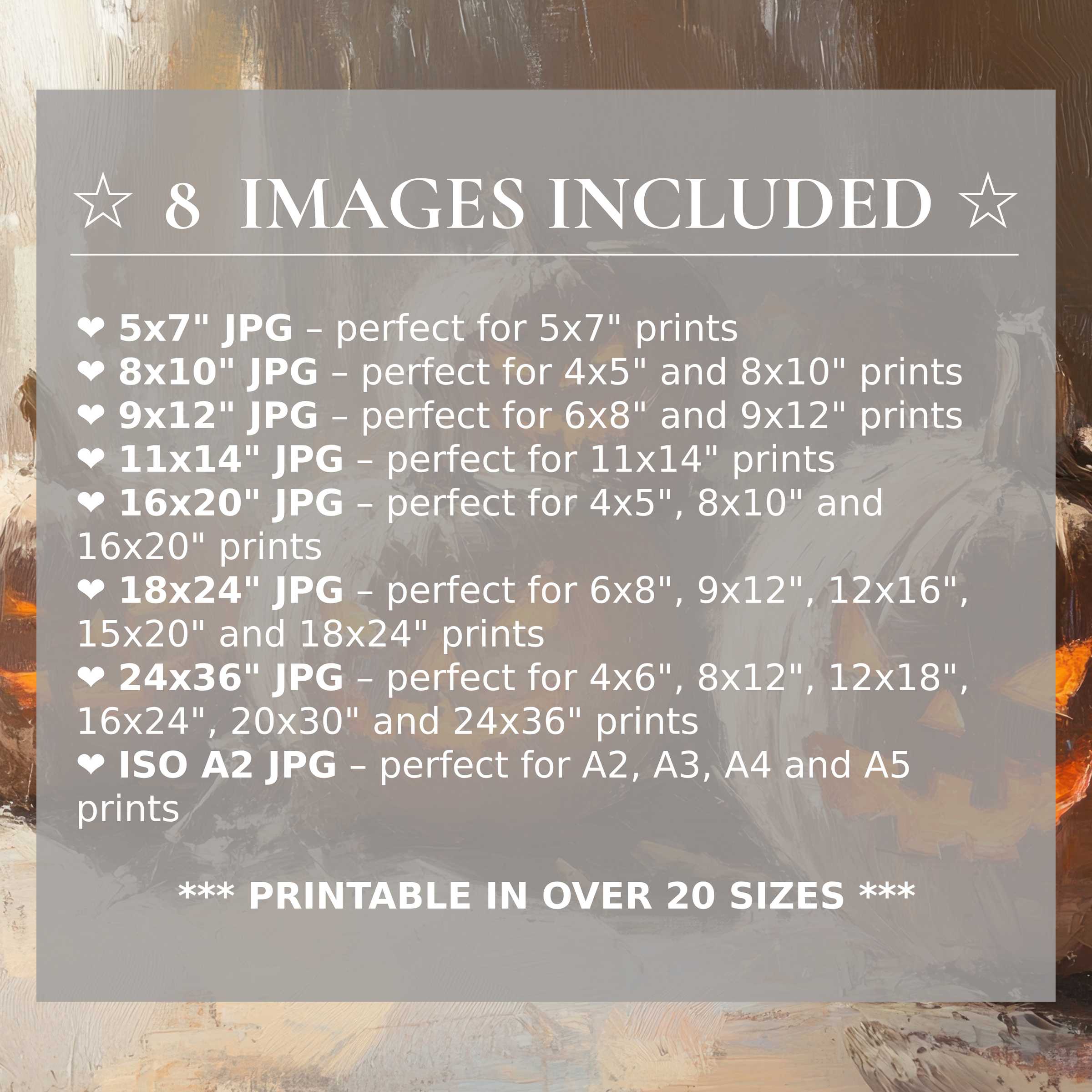 Halloween digital print in radiant amber and smoky grays, offering 8 high-quality sizes included to enhance chic modern interiors with versatile elegance