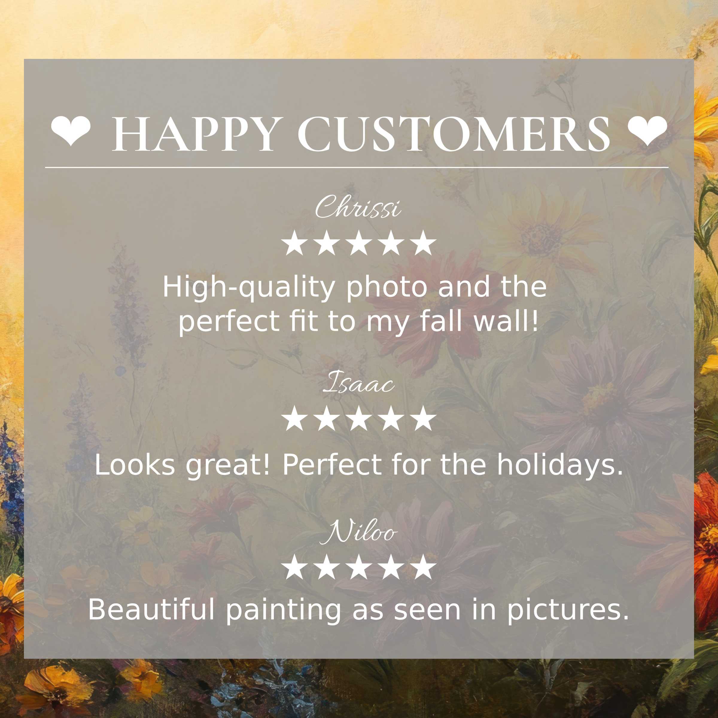 Floral art for Frame TV with abstract sunset tones; layout inspires trust via happy customer reviews and refined design