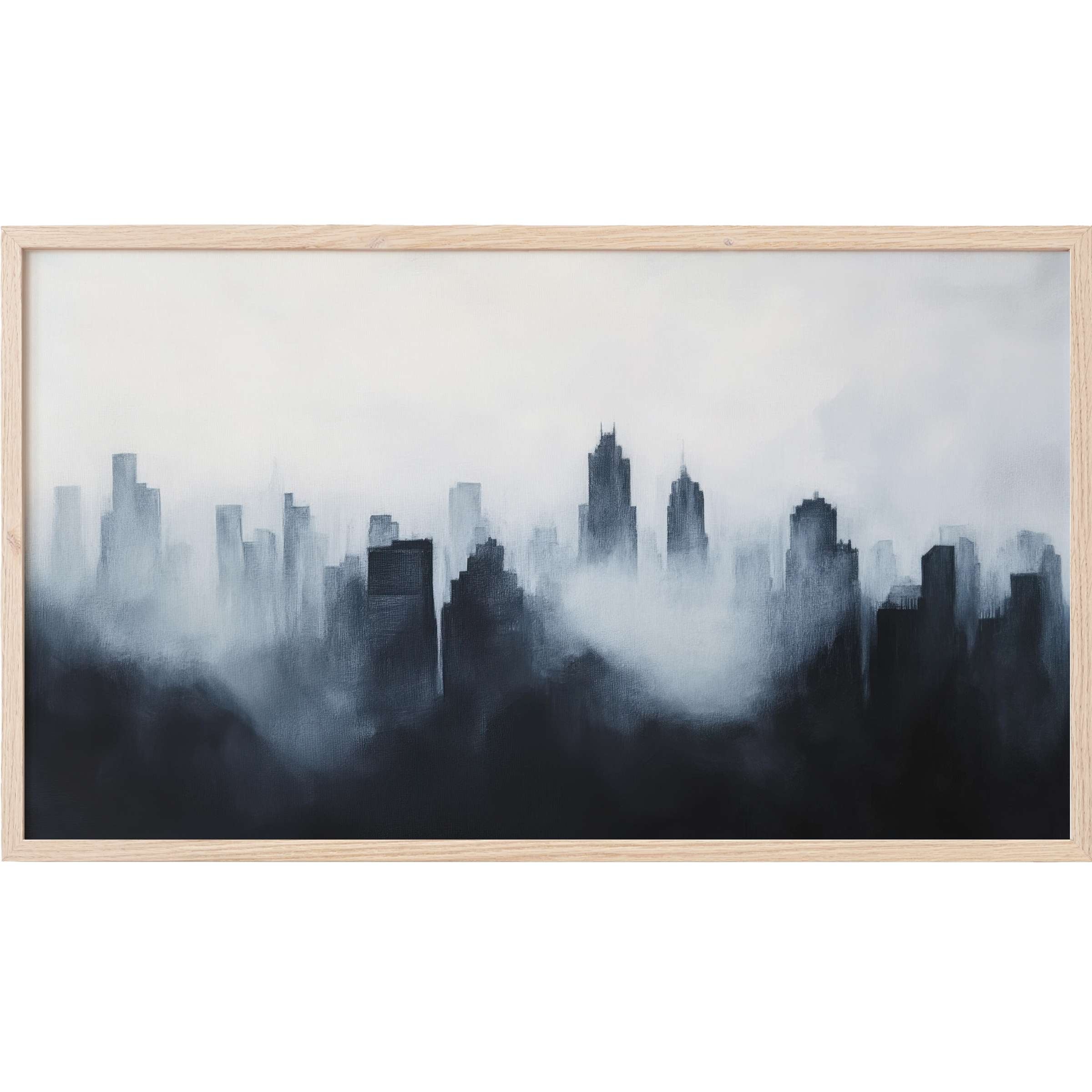 Elegant monochrome cityscape in misty tones, a refined modern Frame TV Art piece for sophisticated decor