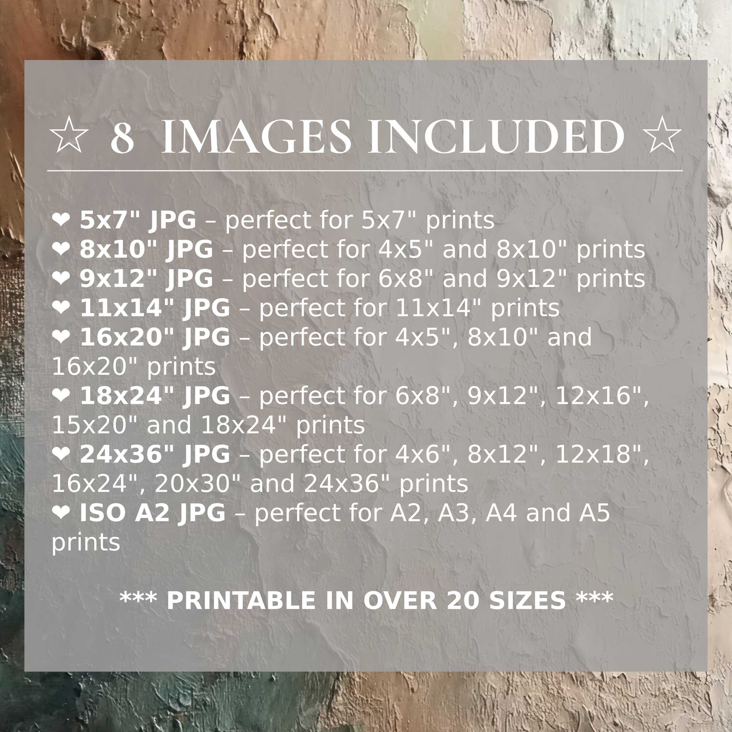 Radiant abstract digital print in earthy beige, green, and terracotta hues, offered in 8 high-quality sizes included for versatile luxury décor