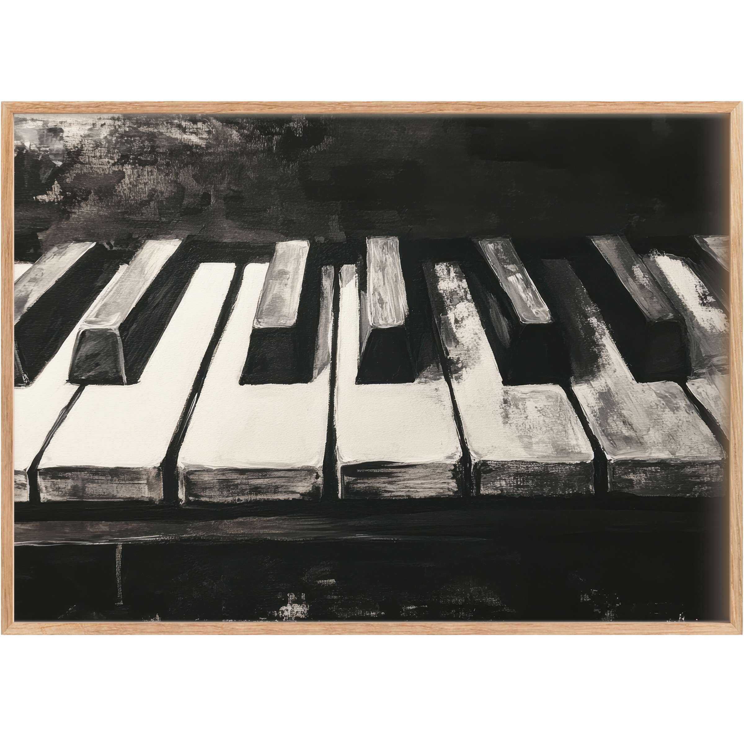 Black and white printable wall art capturing piano keys in a bold, textured style that enriches modern spaces with timeless elegance