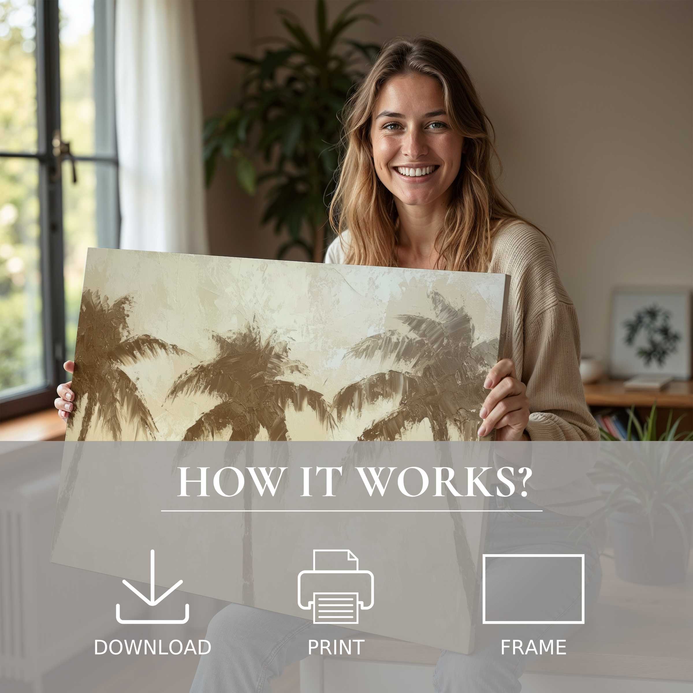 Coastal digital art print celebrated in a modern home, embodying serene joy and effortless, elegant art living