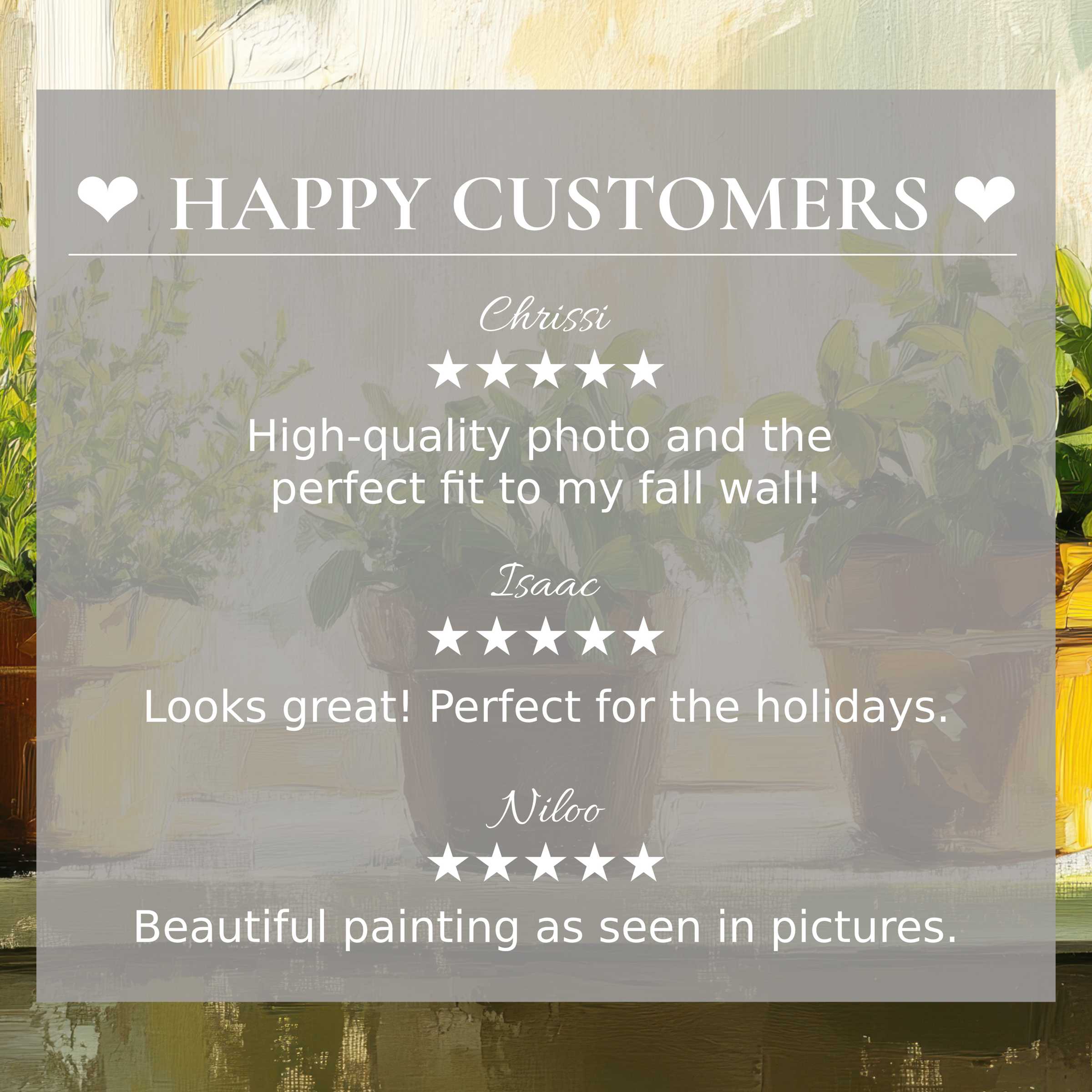 Botanical art for Frame TV with abstract muted tones, showcasing happy customer reviews and elegant, trusted design
