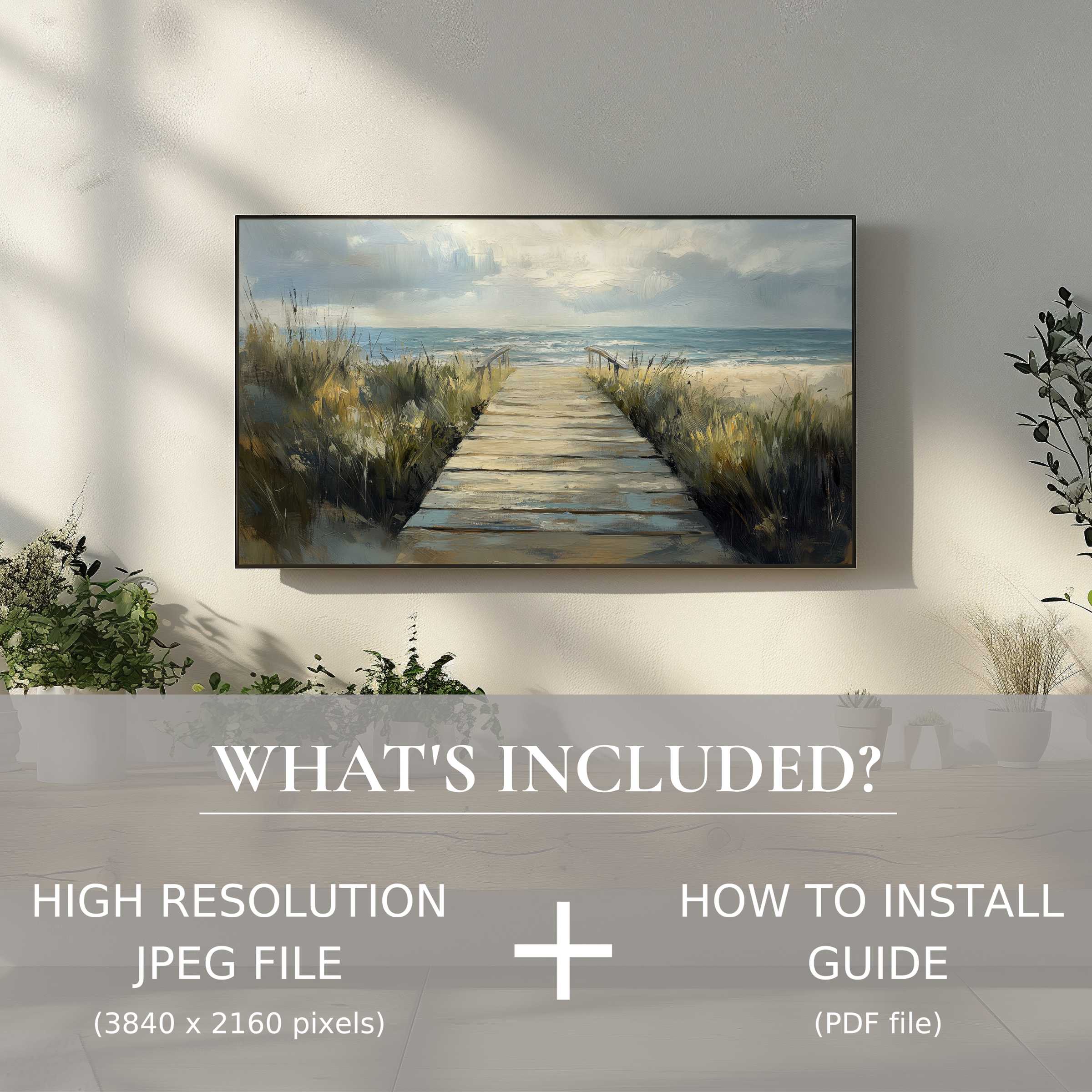 Elegant beach digital TV art download adds serene charm and style, enhancing your space with effortless digital ease