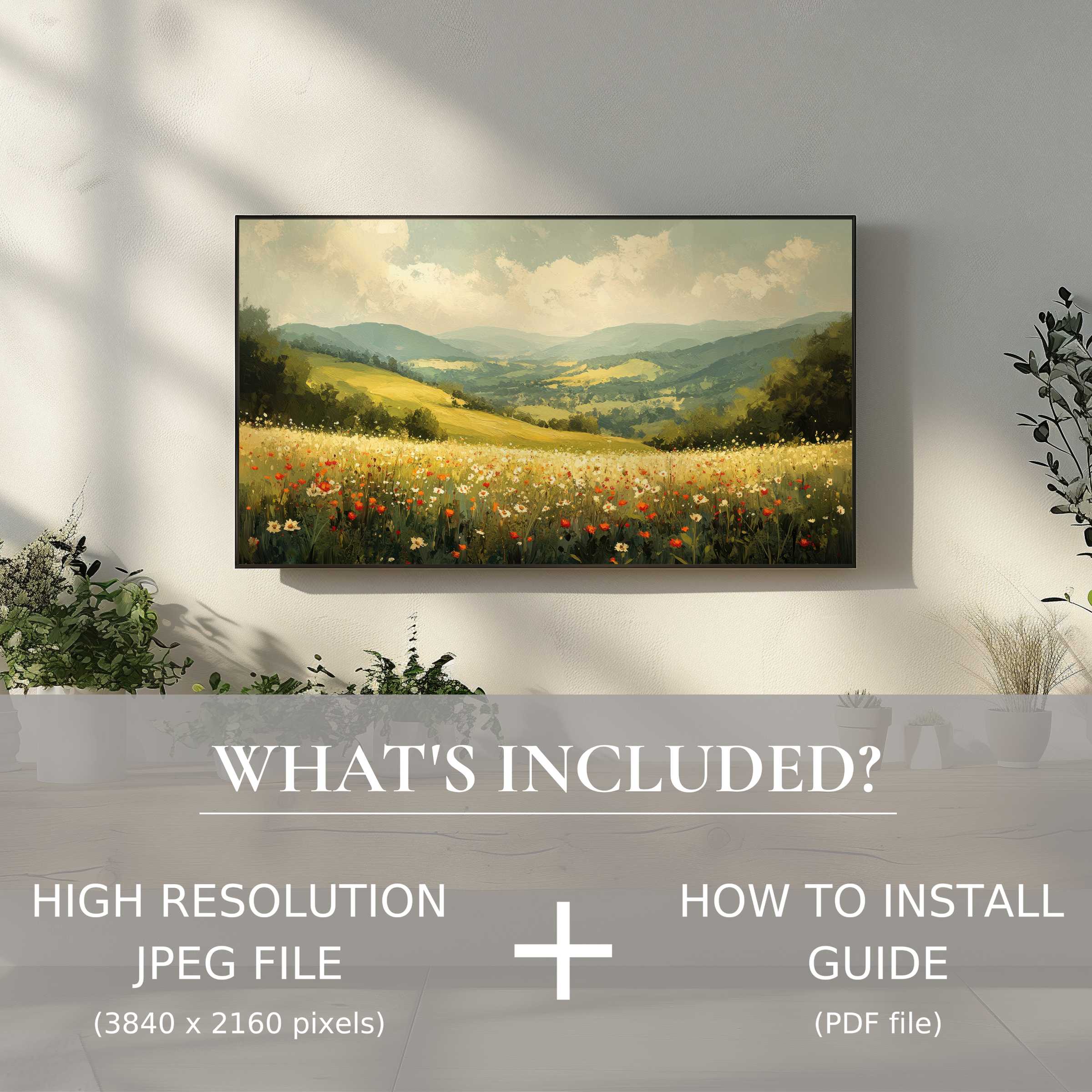 Elegant landscape digital TV art download enhances living space with easy digital use and serene nature views