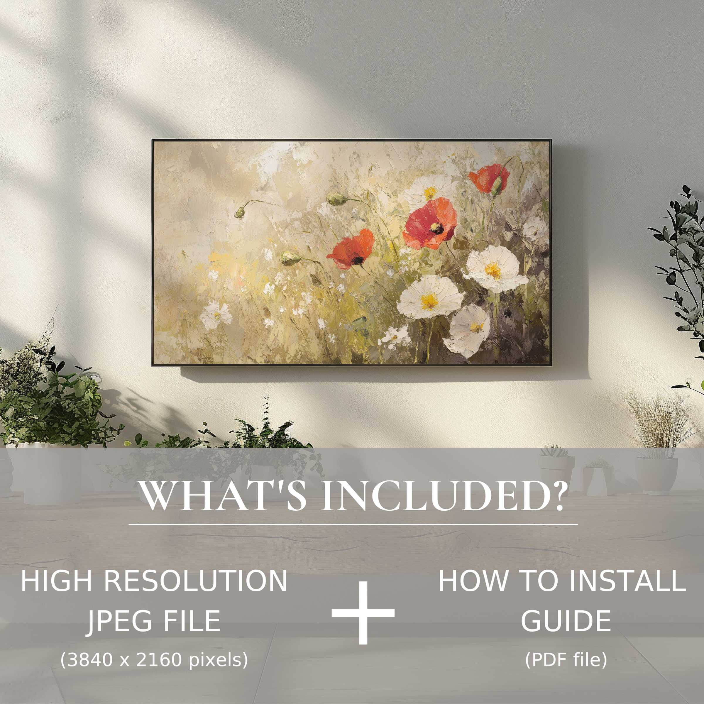 Elegant spring digital TV art download shows floral design, easy digital use enhances stylish, modern living spaces with charm