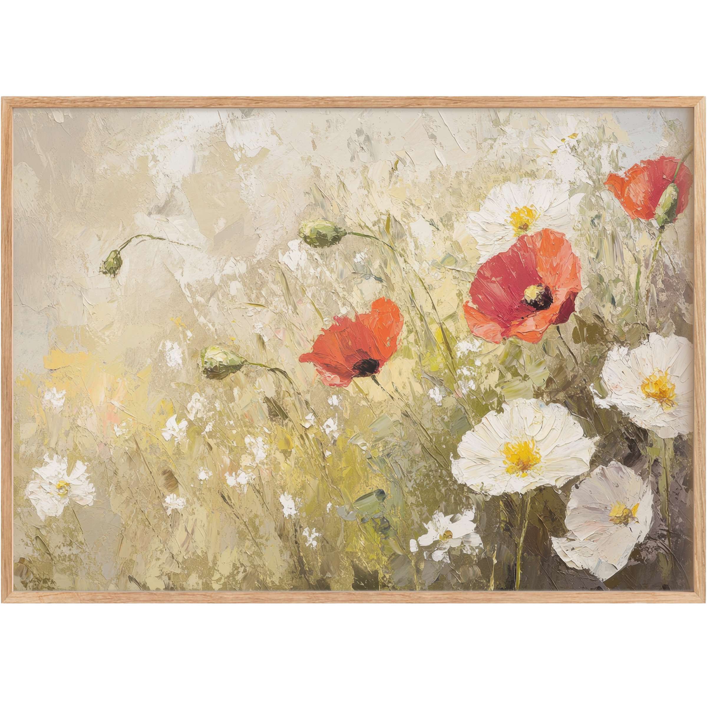 Elegant spring printable wall art featuring vibrant red poppies and soft white blooms, creating a radiant, uplifting ambiance