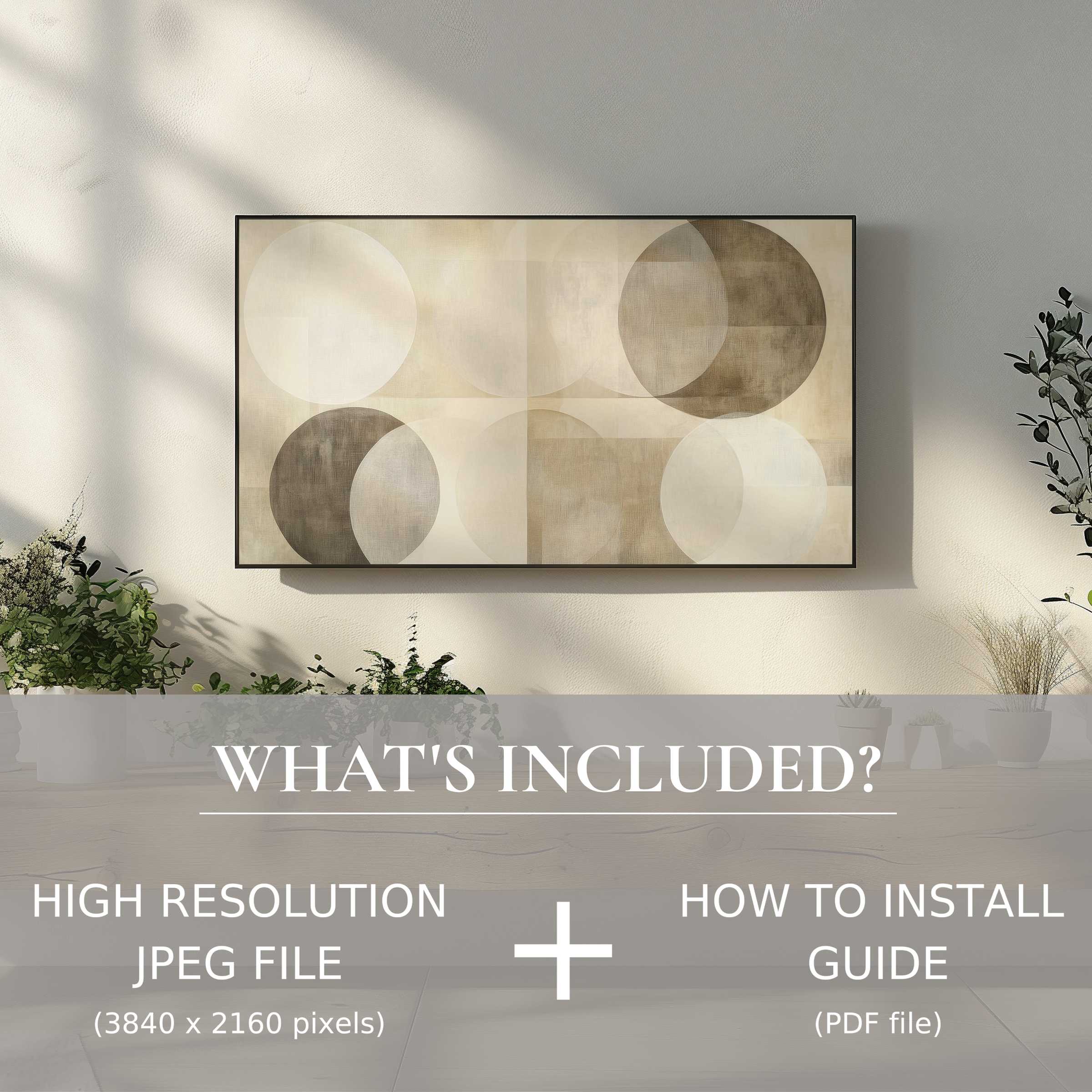 Elegant neutral digital TV art download with easy setup, enhancing modern living spaces with soothing abstract tones
