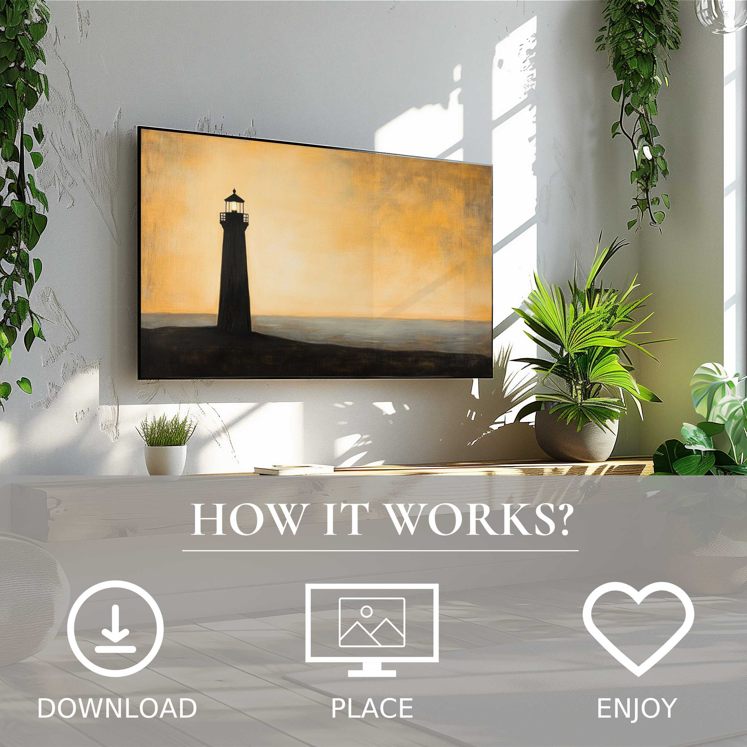 Minimalist art for Samsung TV with soft sunset tones enhances any space - easy digital download and sleek placement