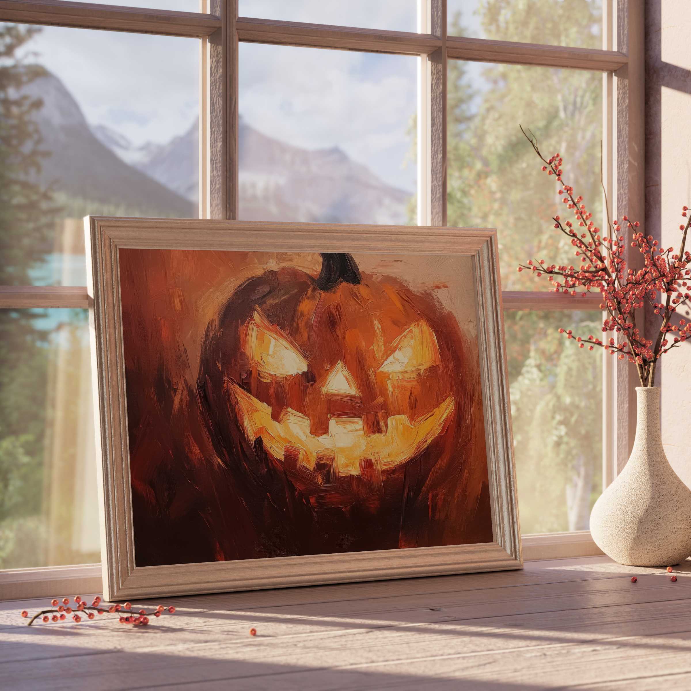 Haunted elegance with vibrant Halloween downloadable art, elevating curated interiors with warm autumnal charm and festive sophistication