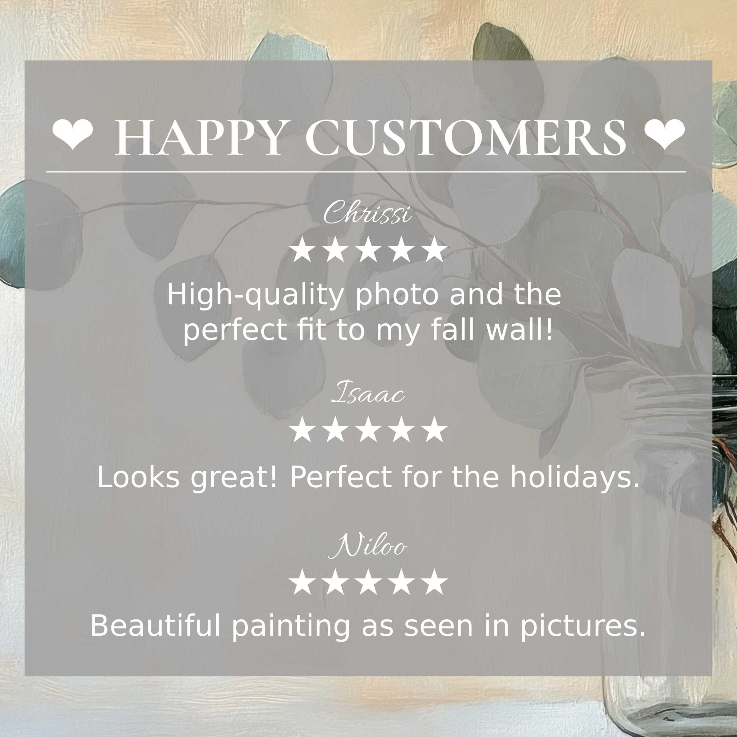 Floral art for Frame TV with abstract pastel background; layout inspires trust featuring happy customer reviews and elegance