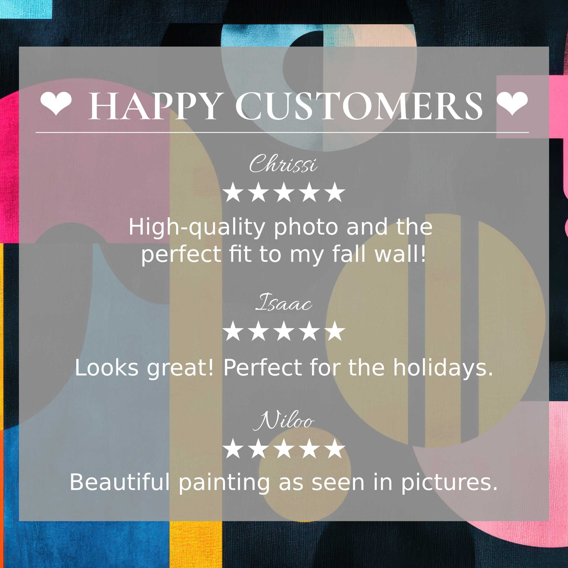 Modern art for Frame TV with abstract sunset hues; happy customer reviews build trust in elegant style