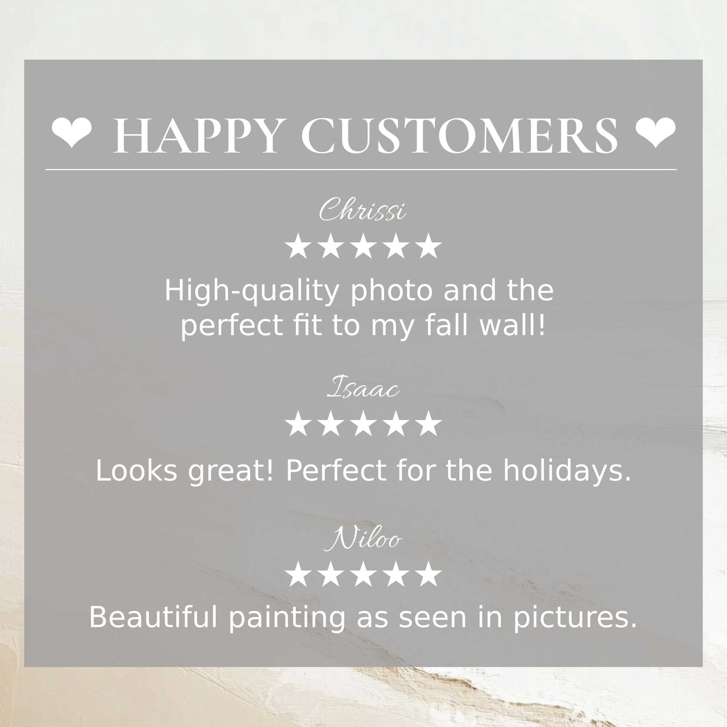 Happy customer reviews highlighted over abstract sunset hues in summer art for Frame TV, exuding refinement and trust