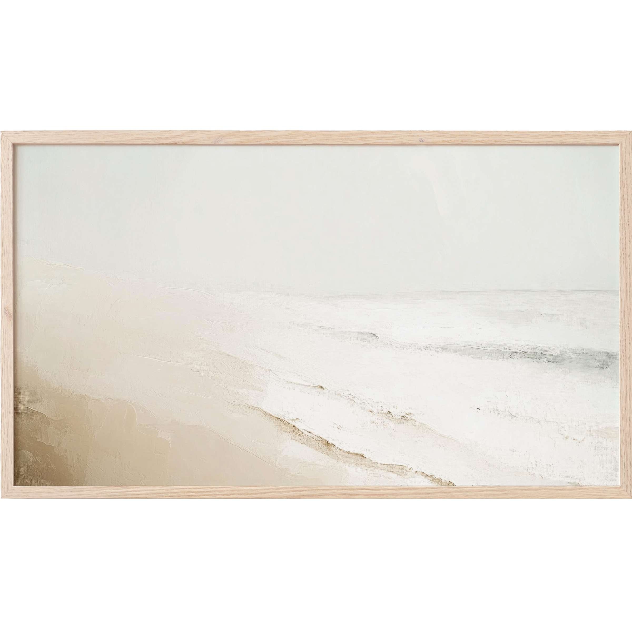 Subtle abstract seascape in soft beige and white tones, framed for refined, modern summer Frame TV Art elegance