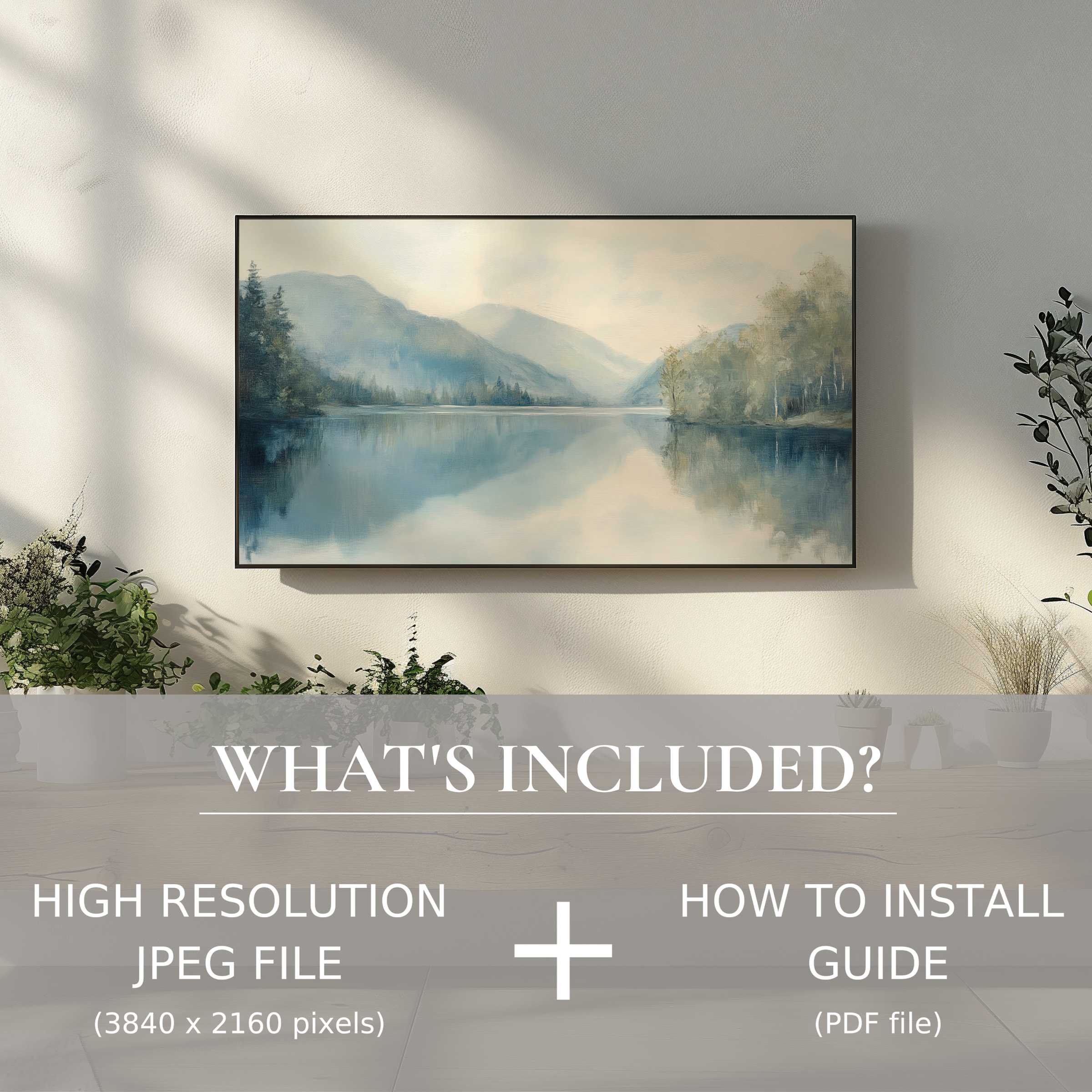 Elegant landscape digital TV art download elevates serene living spaces with easy high-res digital use and installation guide
