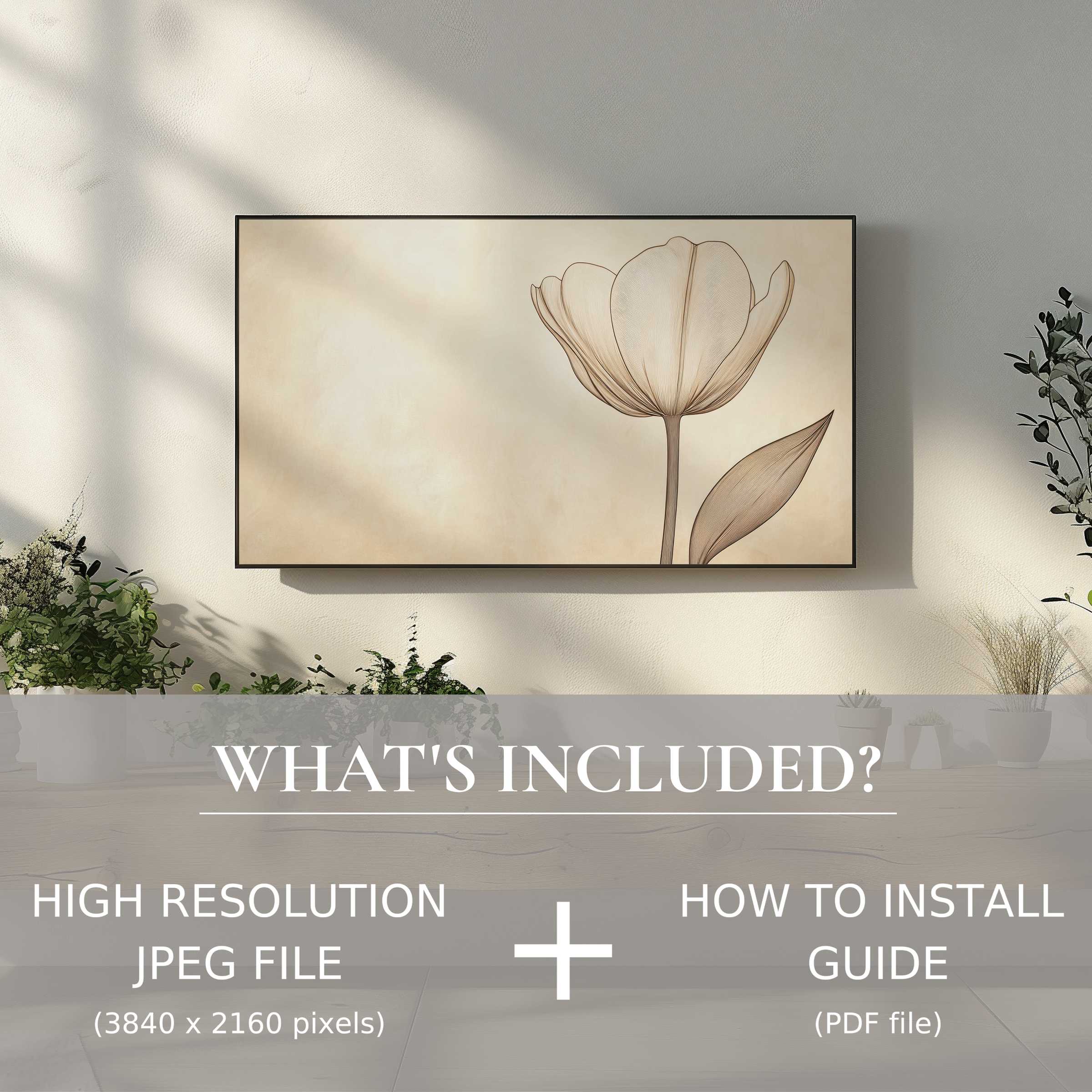 Minimalist digital TV art download featuring elegant floral design that effortlessly elevates stylish living spaces with easy digital use