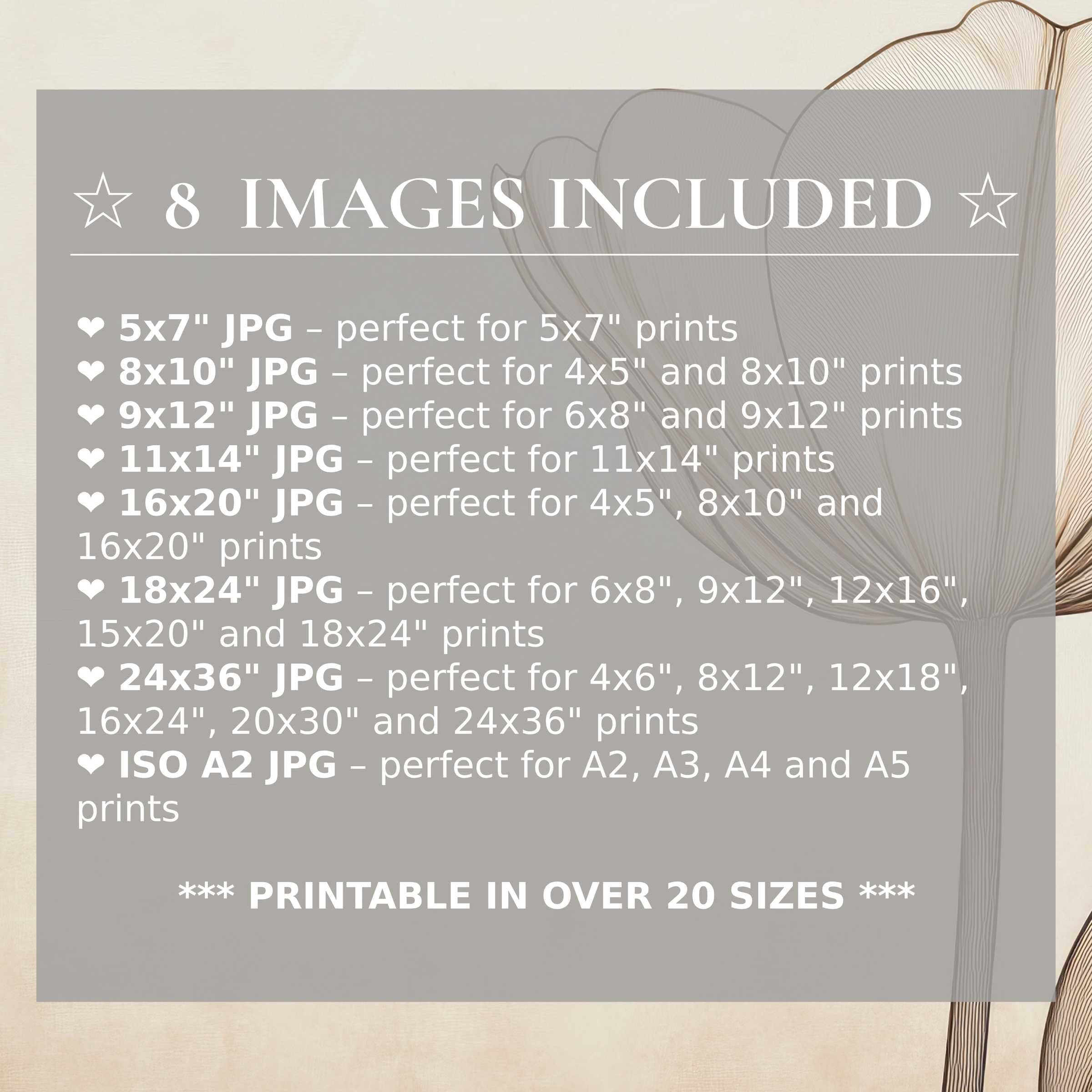 Minimalist digital print in serene beige and amber hues, delivering radiant calm and modern elegance with 8 high-quality sizes included