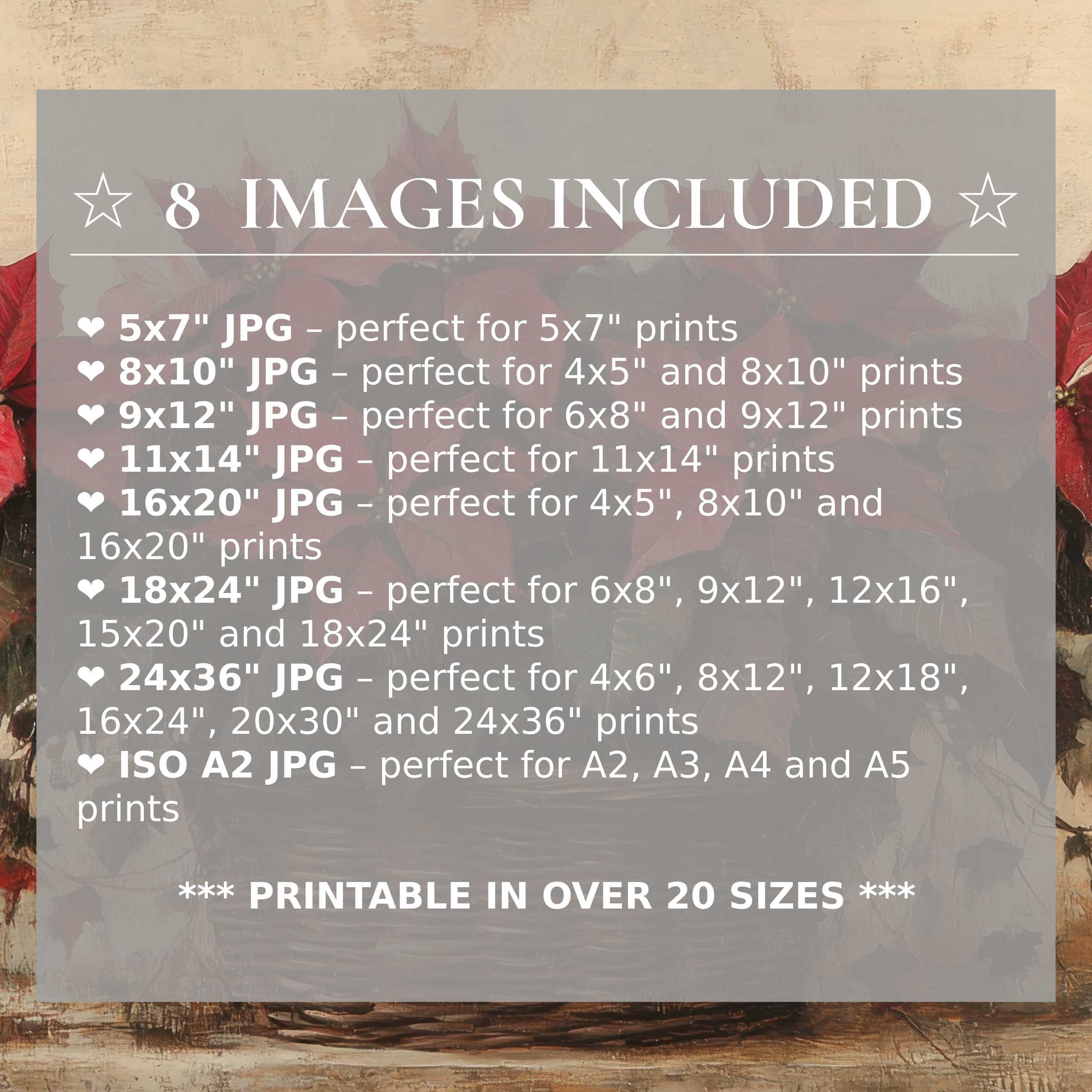Christmas digital print radiates warm reds and soft neutrals, included in 8 high-quality sizes to elevate modern interiors with versatile, stylish charm