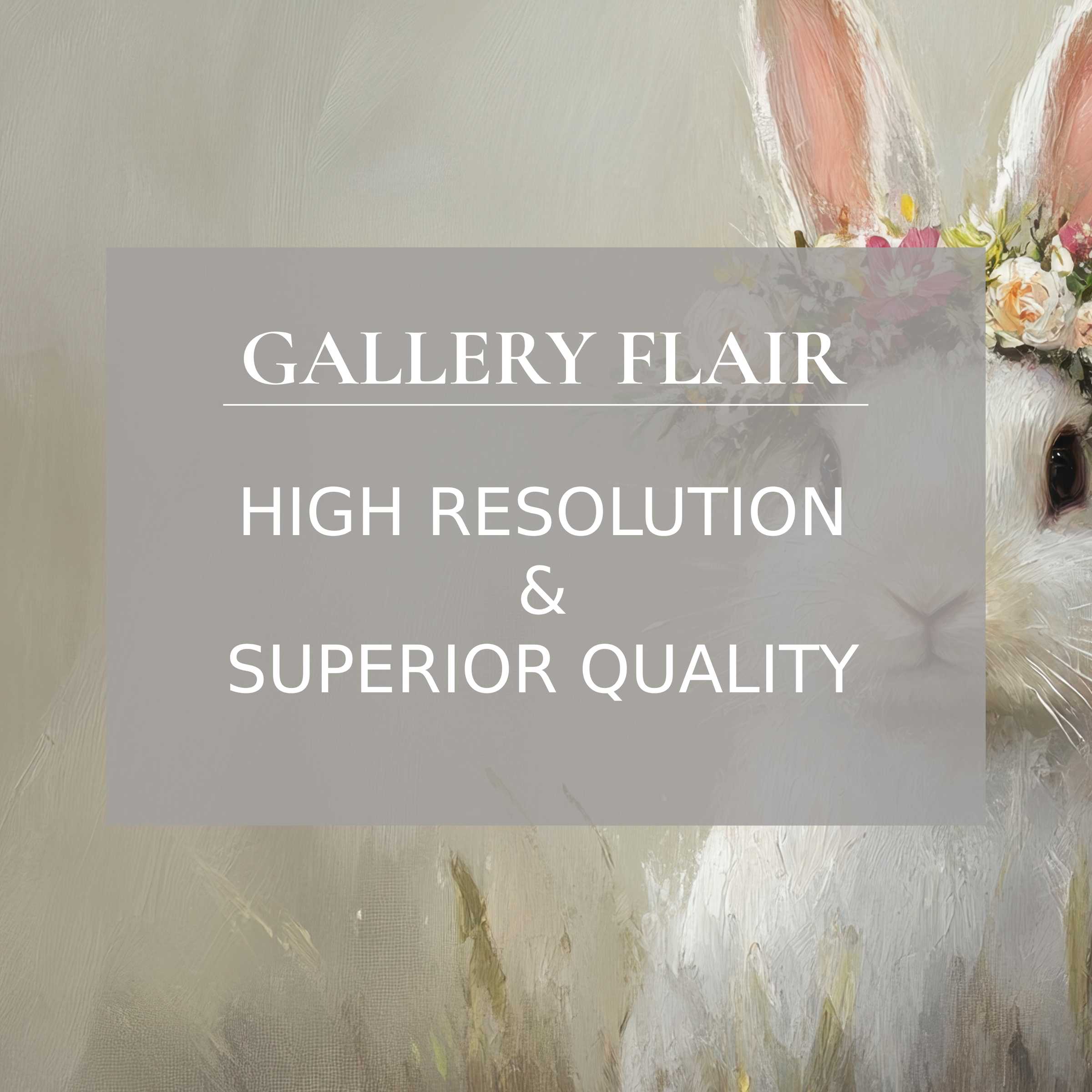 Easter printable art featuring a softly detailed white bunny with pastel floral crown, adding a serene, elegant touch to modern decor