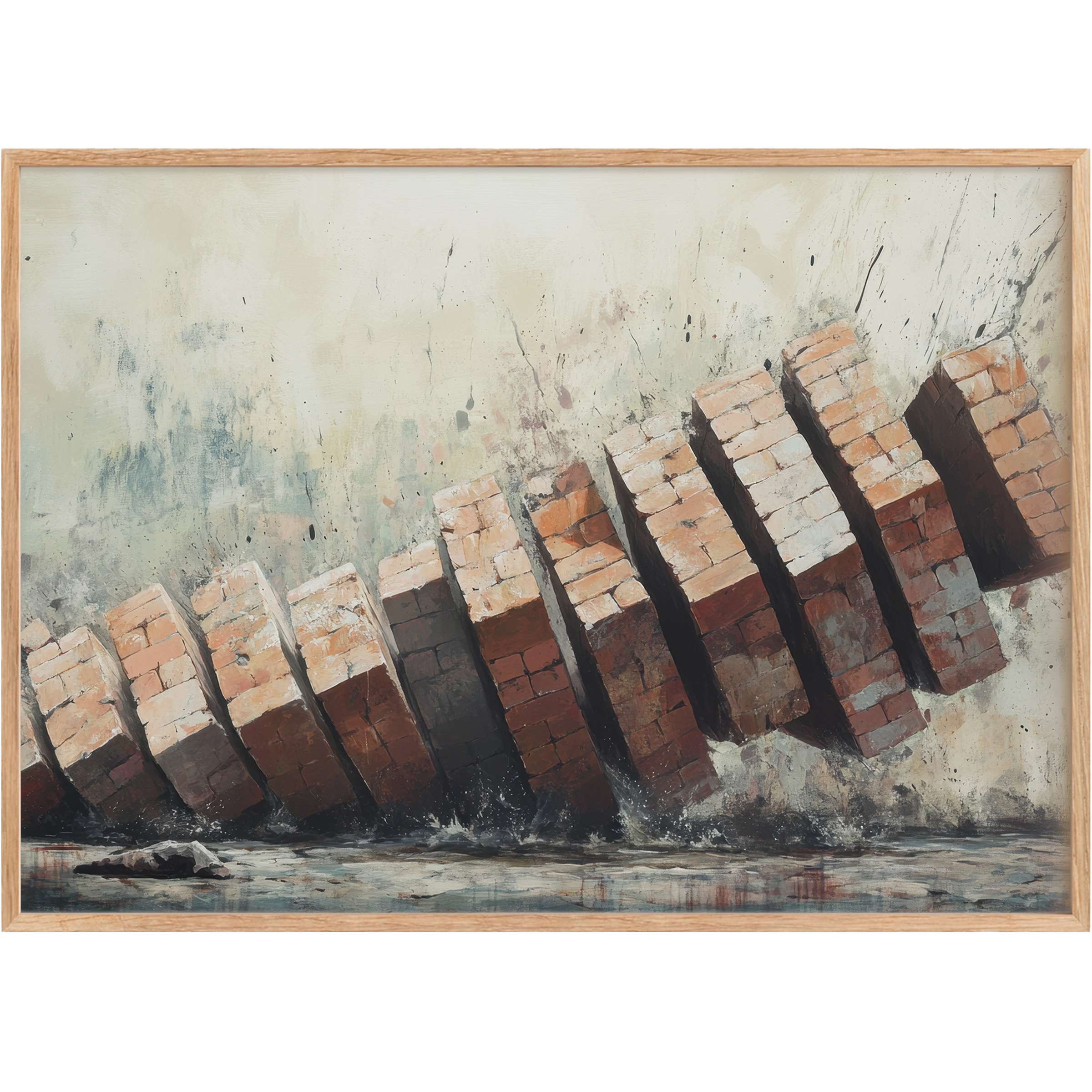 Bold street art printable wall art featuring textured brick dominoes in warm earth tones, evoking dynamic urban energy and gritty sophistication