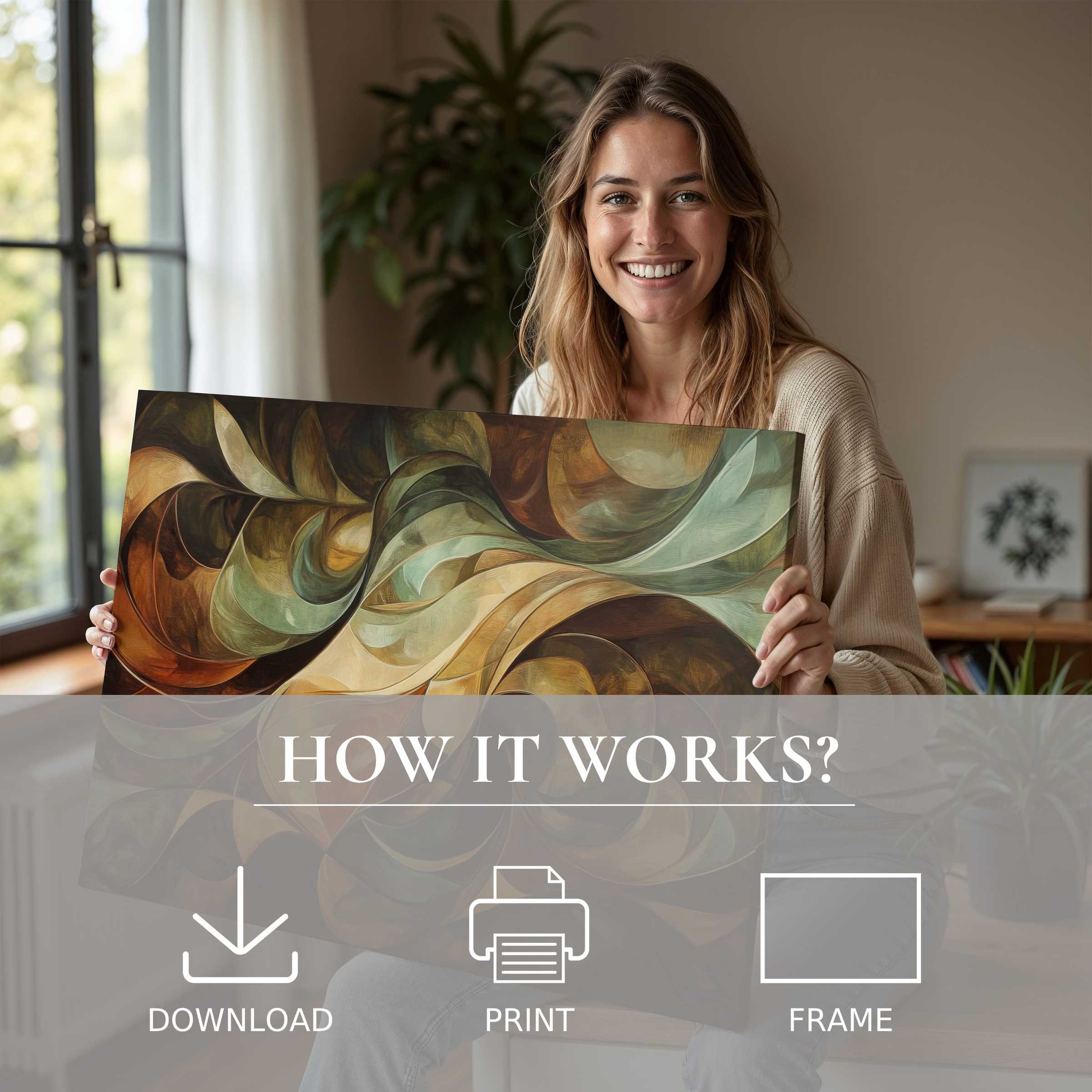 Radiant joy illuminates this serene home moment, celebrating the effortless elegance of an abstract digital art print
