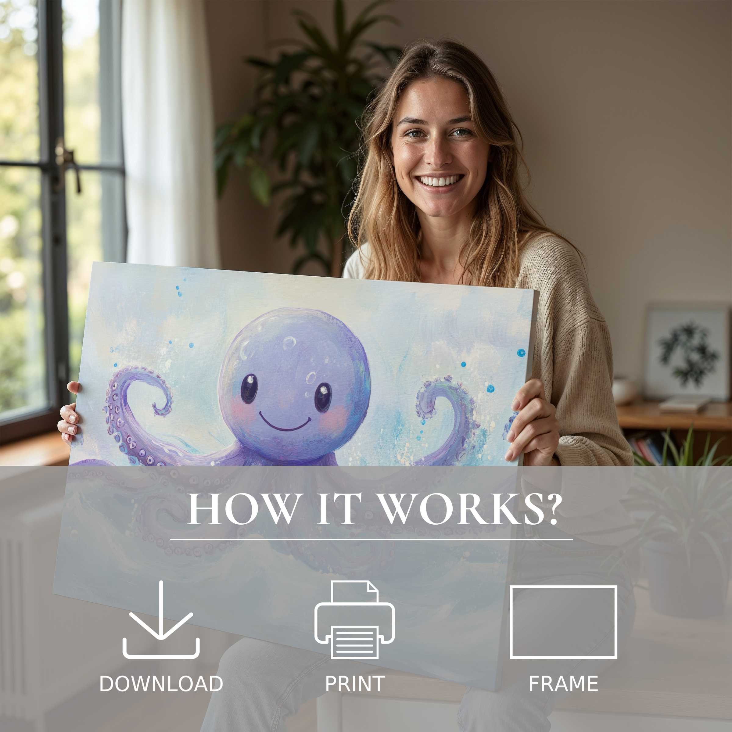 Joyful moment in a modern home celebrating nursery digital art print’s charm, inviting warmth and effortless elegance