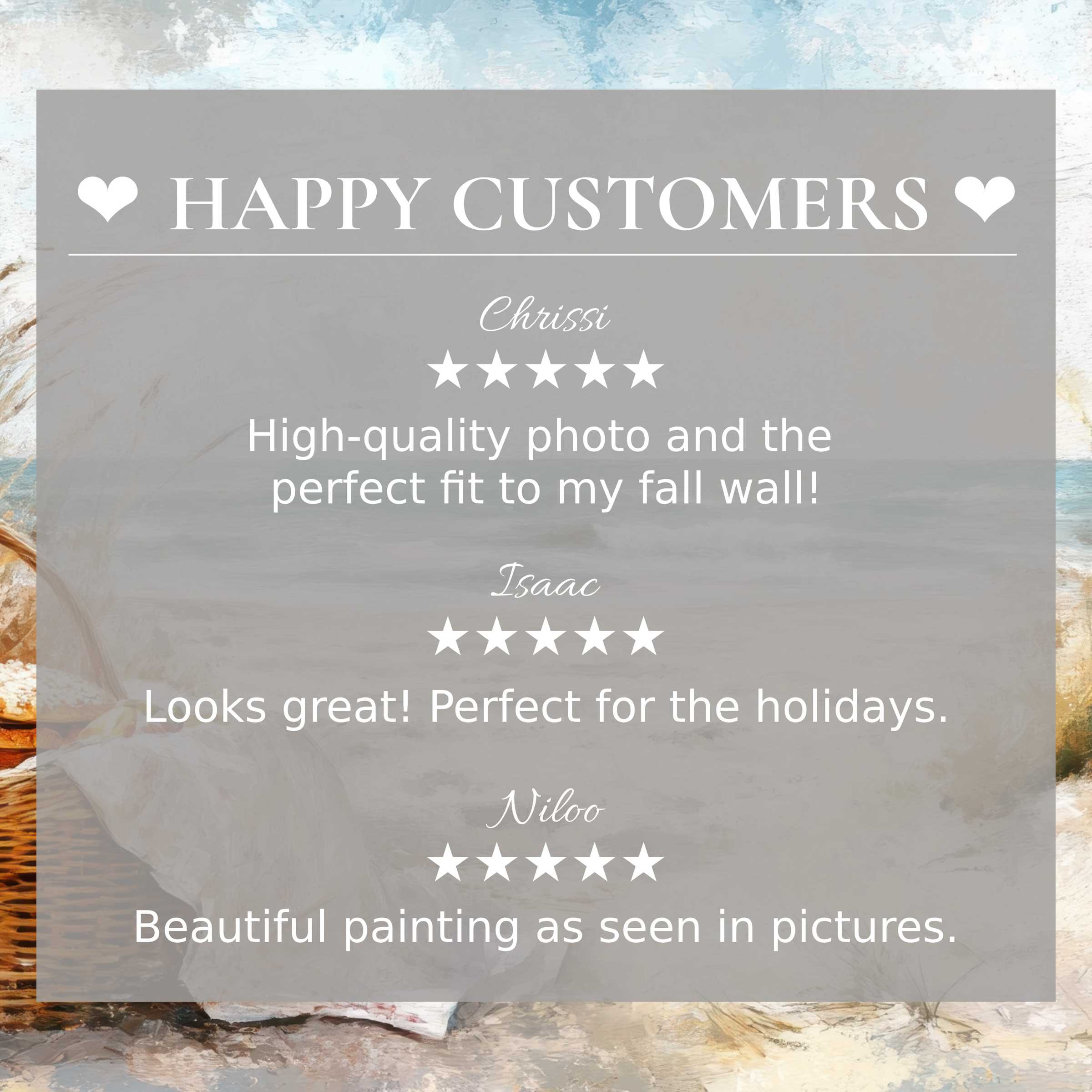 Coastal art for Frame TV in soft ocean hues with happy customer reviews building trust and elegance