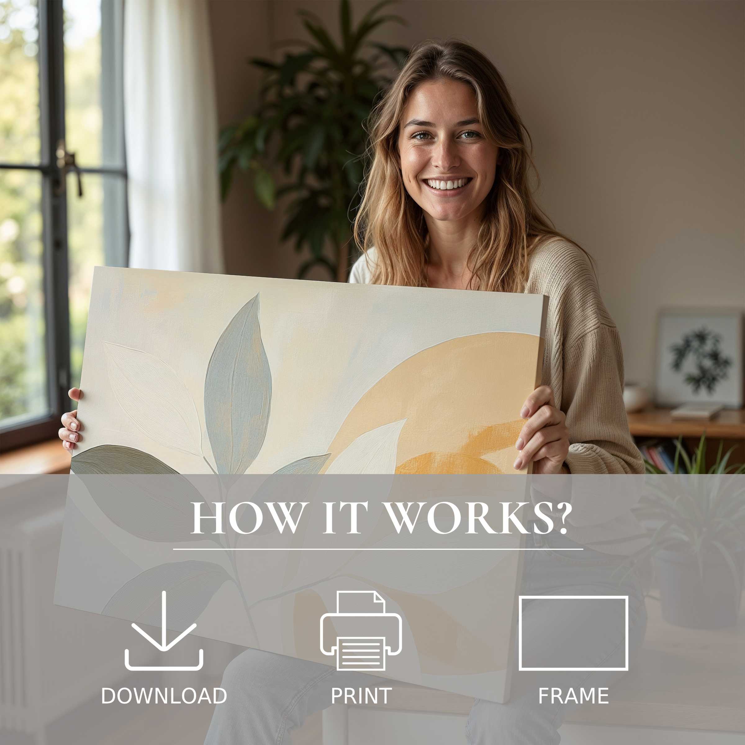 A joyful moment reveals the ease and beauty of botanical digital art print, enriching modern homes with serene elegance