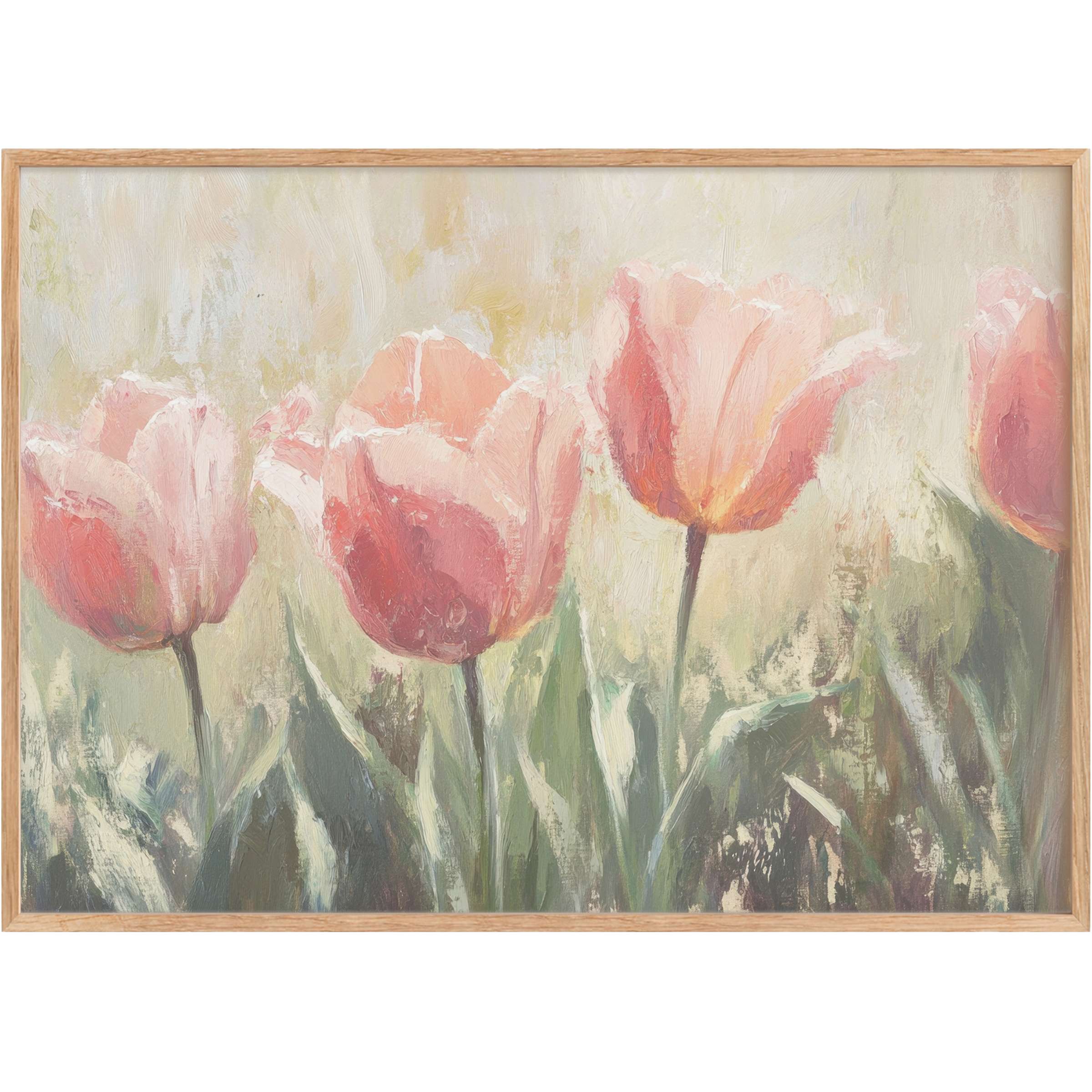 Soft blush tulips bloom with gentle greens and muted creams, evoking a radiant, serene vibe in spring printable wall art