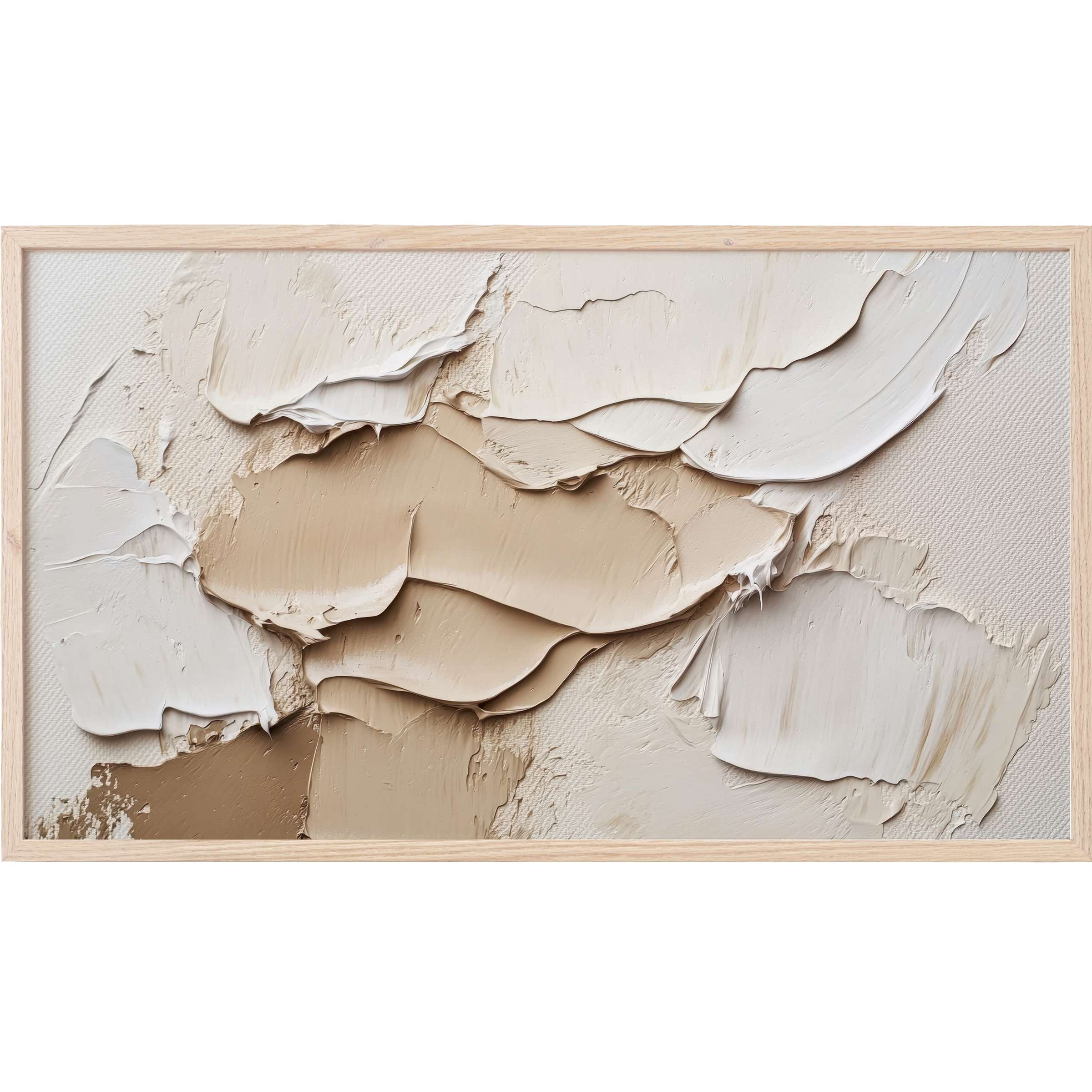 Neutral Frame TV Art with textured, layered beige and cream tones in a modern, elegant abstract composition