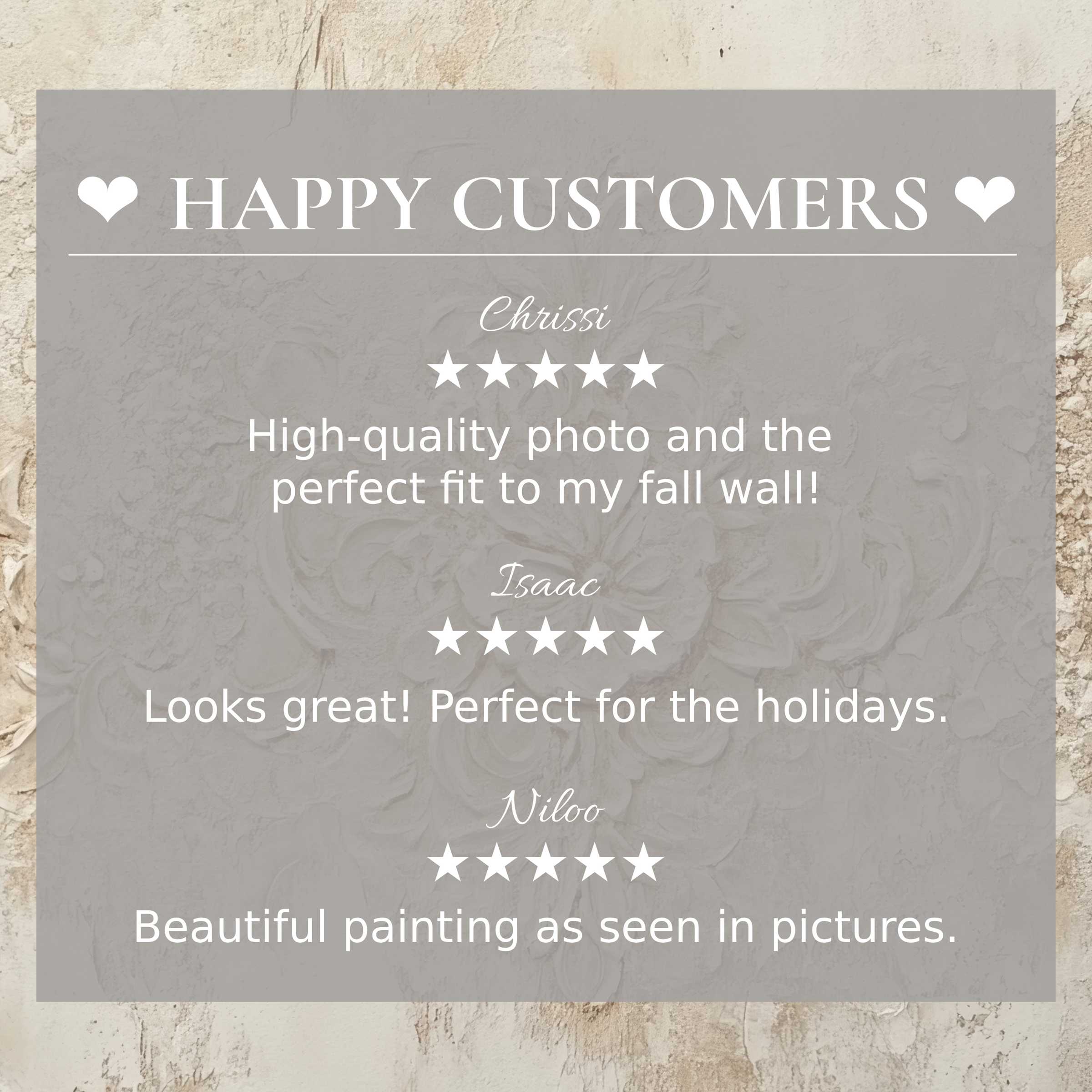 Boho art for Frame TV with subtle floral relief background, showcasing happy customer reviews that inspire trust
