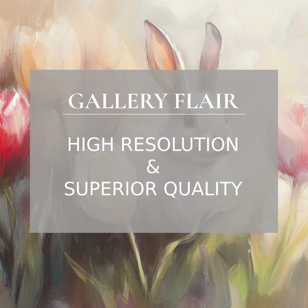 Elegant easter printable art featuring a softly rendered bunny amid delicate tulips, radiating serene, refined charm