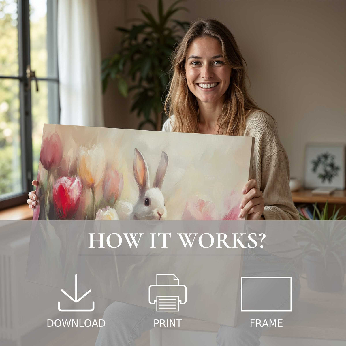 Radiant joy in a modern home as delicate easter digital art print breathes warmth and timeless elegance into everyday living