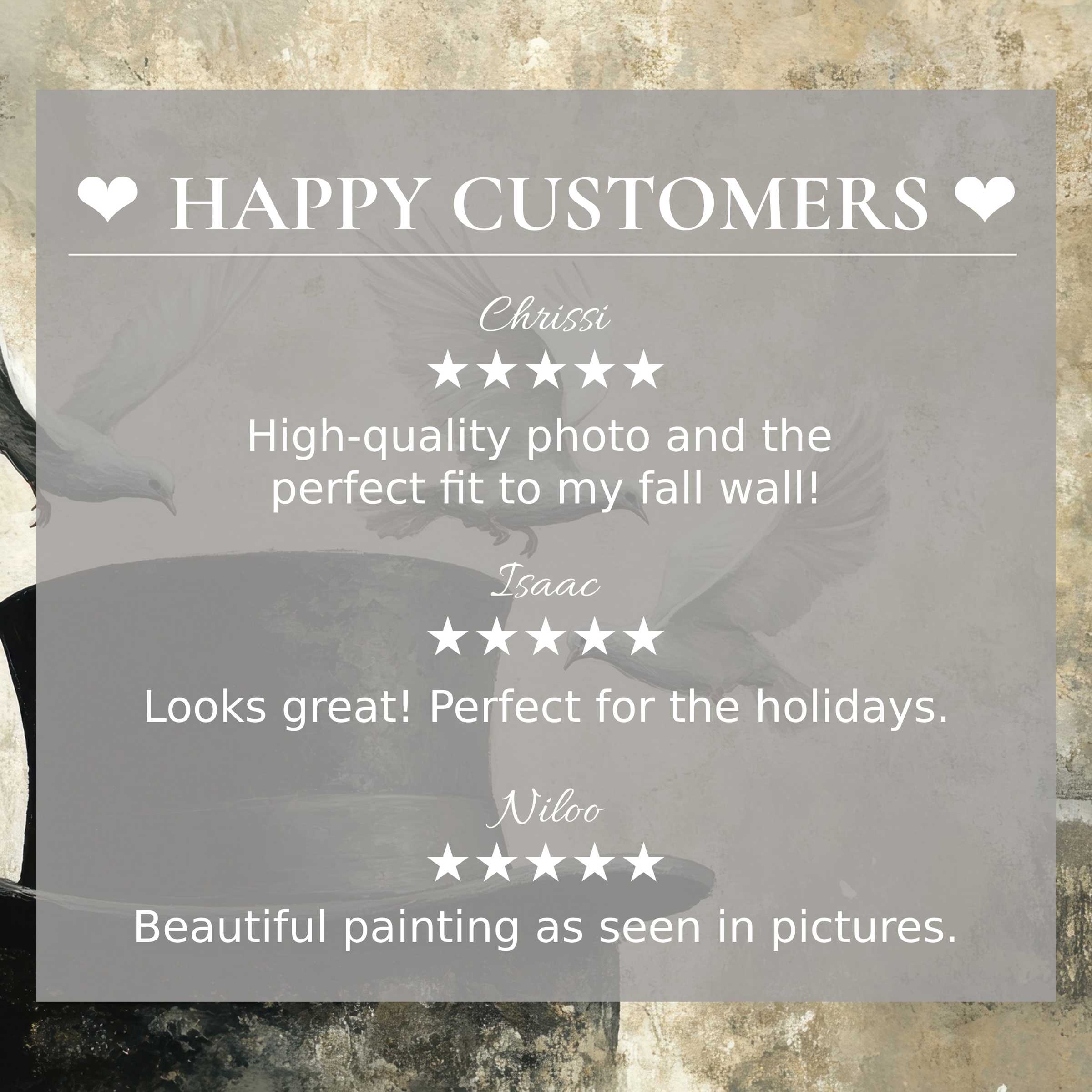 Street art for Frame TV with soft neutral background, showcasing happy customer reviews and elegant style trust