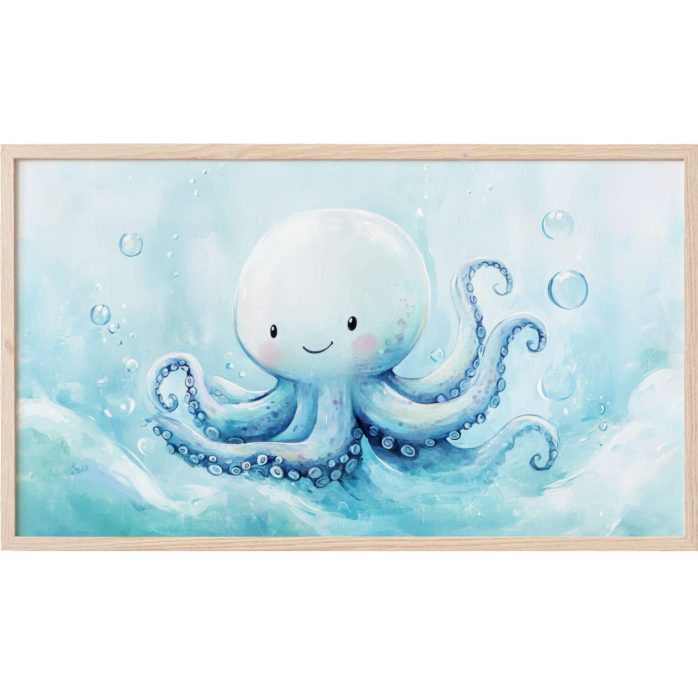 Charming blue octopus with soft blush tones in a fluid watercolor style, perfect nursery Frame TV Art