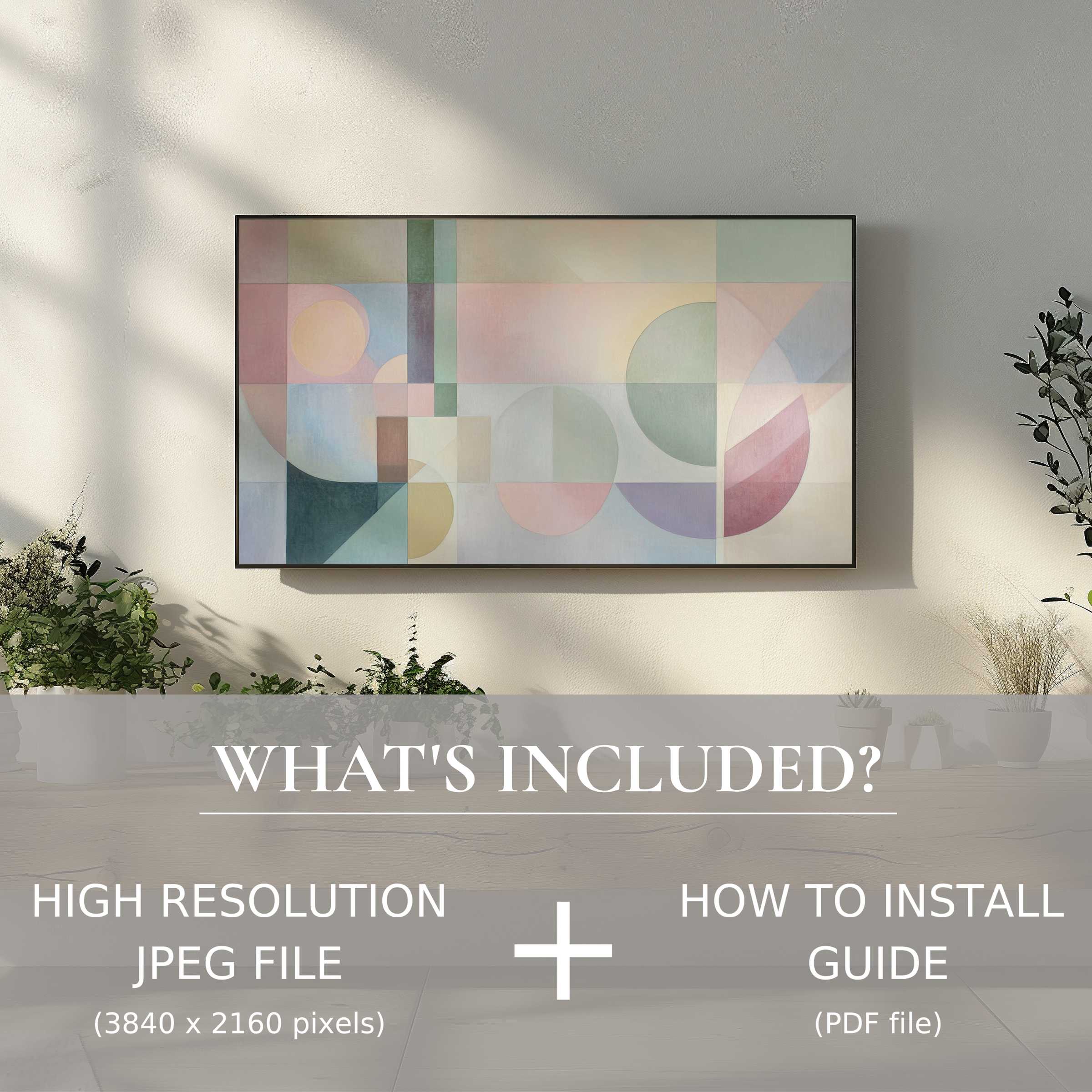 Modern digital TV art download: elegant geometric design enhances your living space with easy digital use and installation guide