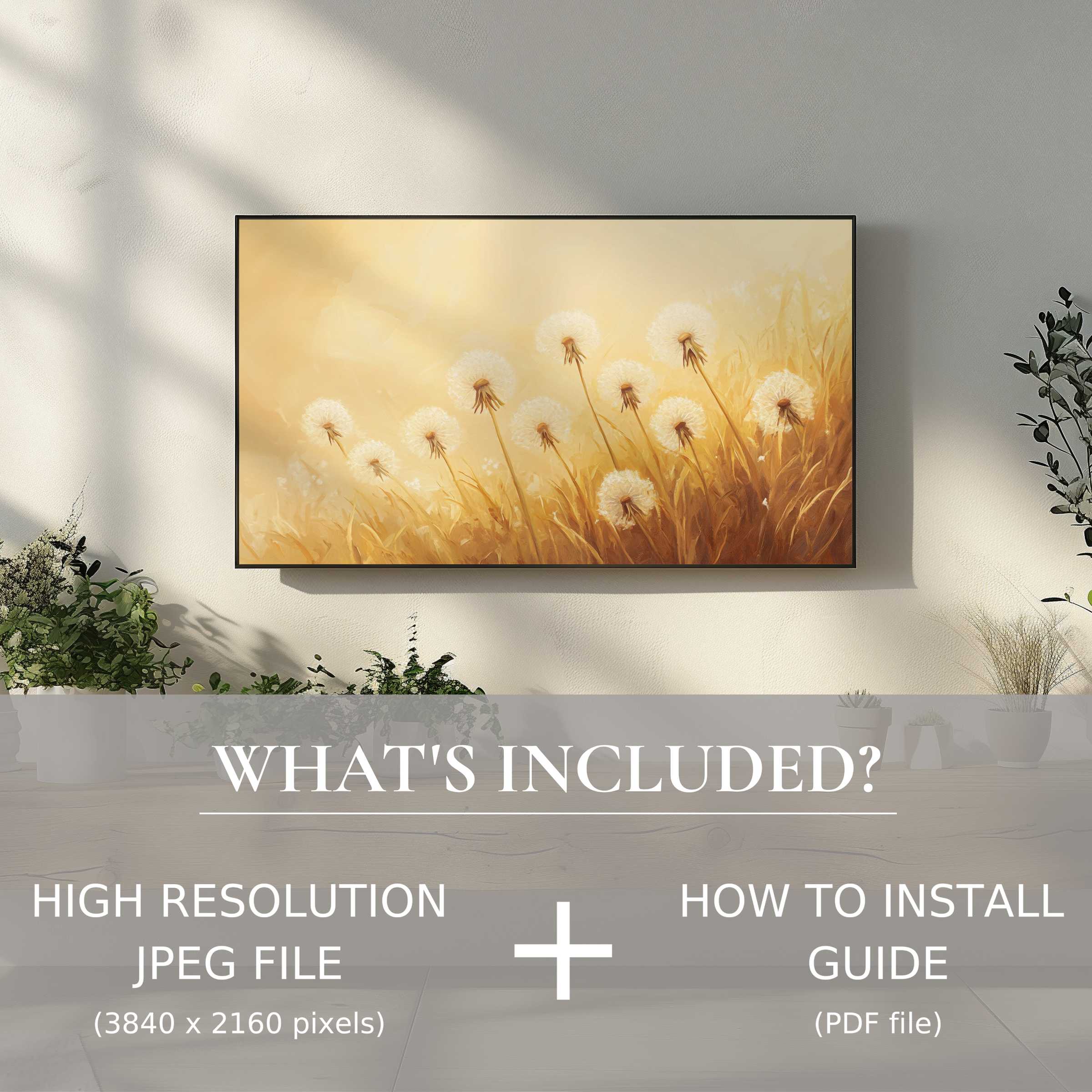 Elegant floral digital TV art download, easy to use, enhances any stylish living space with soft, warm tones