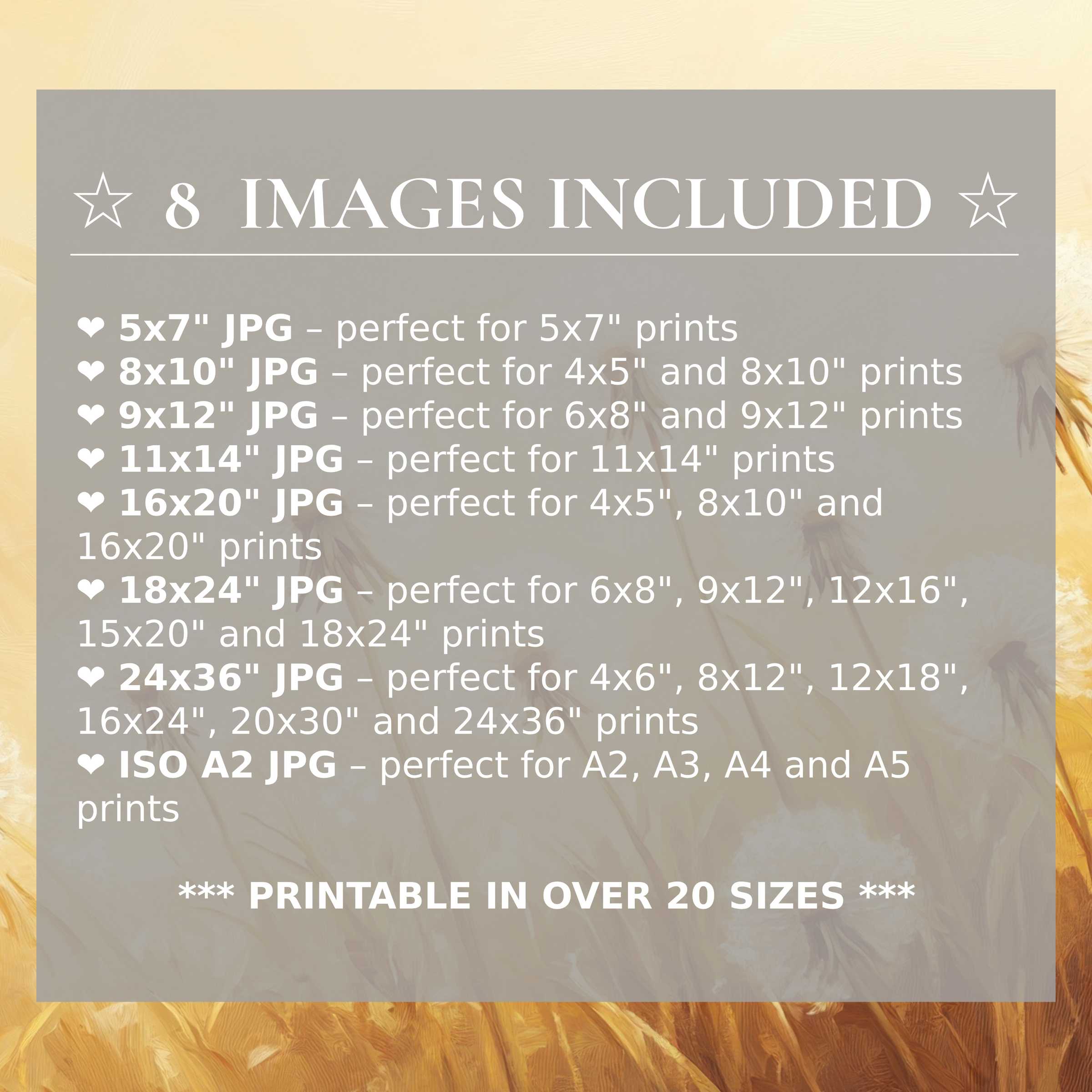 Radiant floral digital print in warm golden and soft beige tones, included in 8 high-quality sizes to elevate modern interiors with effortless style and versatile elegance