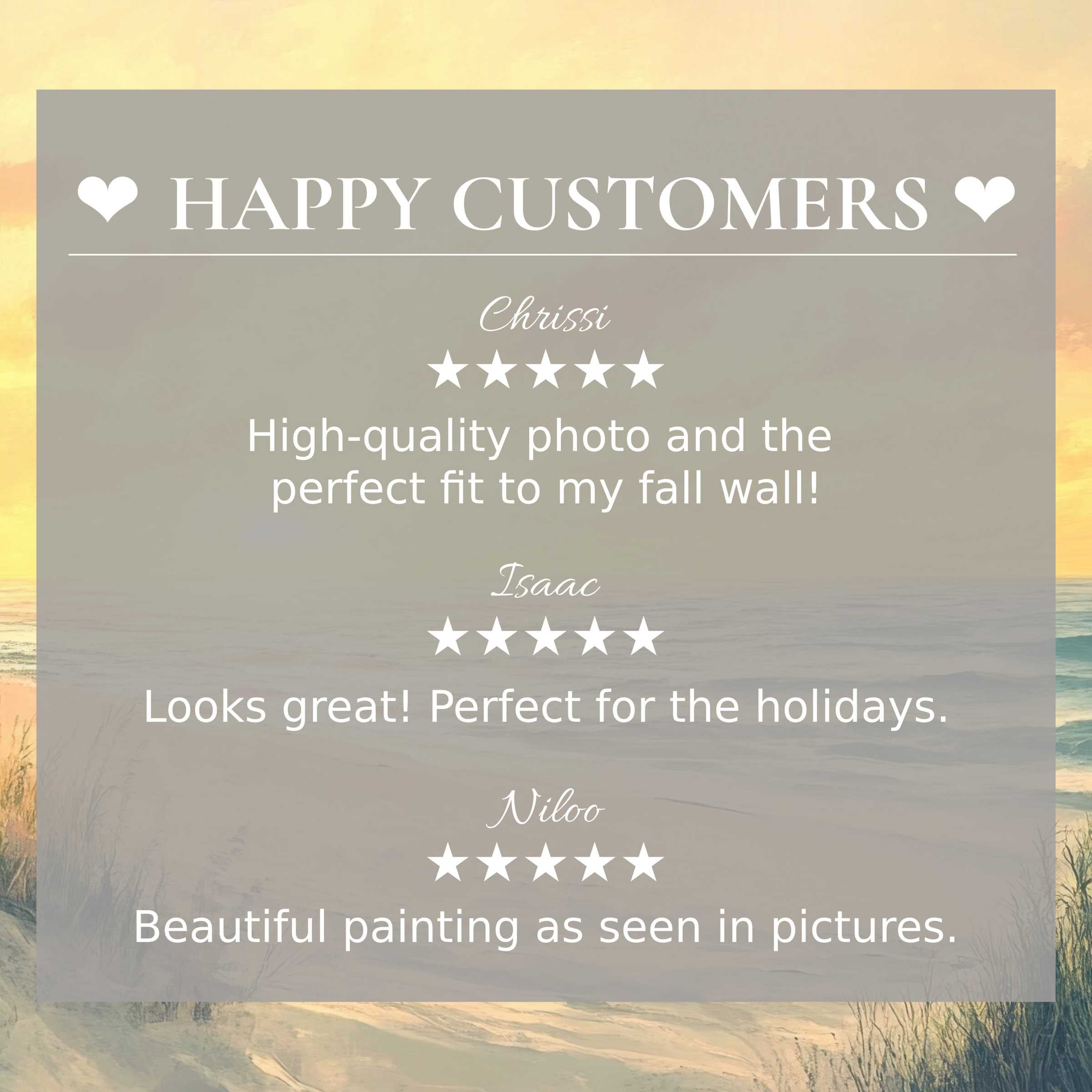 Coastal art for Frame TV with abstract sunset hues, showcasing happy customer reviews and refined, elegant appeal