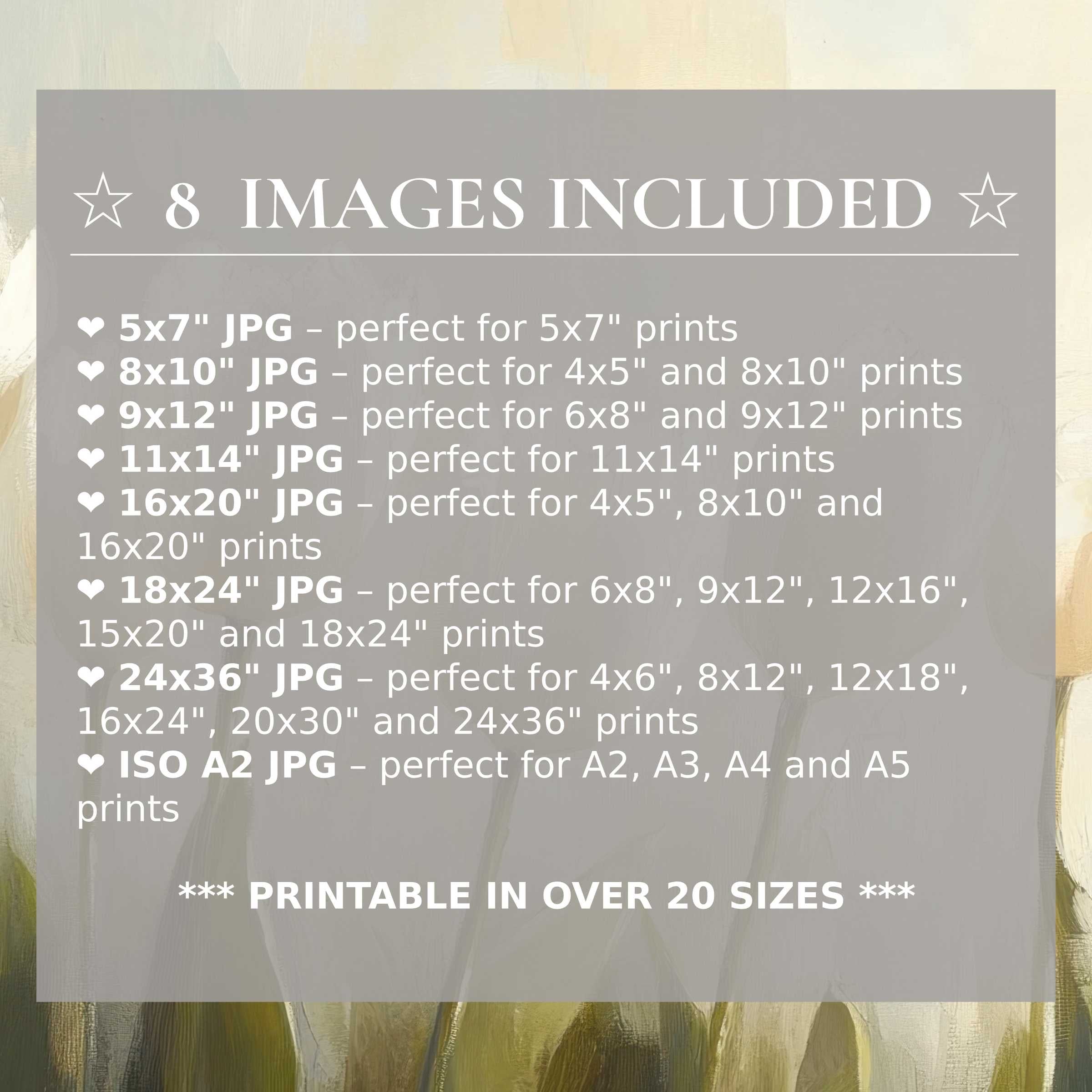 Radiant spring digital print awash in soft greens and creams, offering calming elegance in 8 high-quality sizes included with download