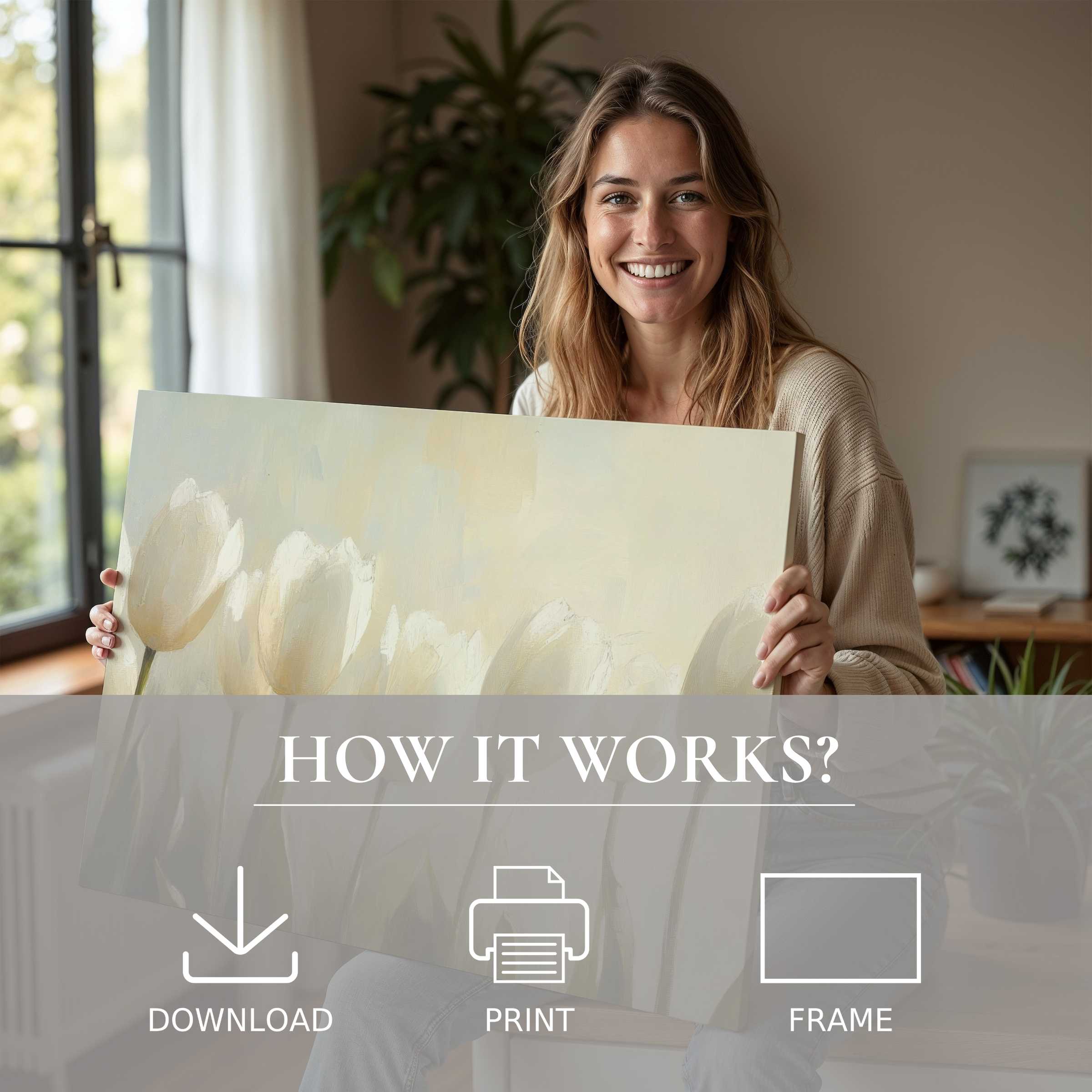 Radiant joy meets serene elegance as a spring digital art print transforms this modern home into a sanctuary of effortless beauty