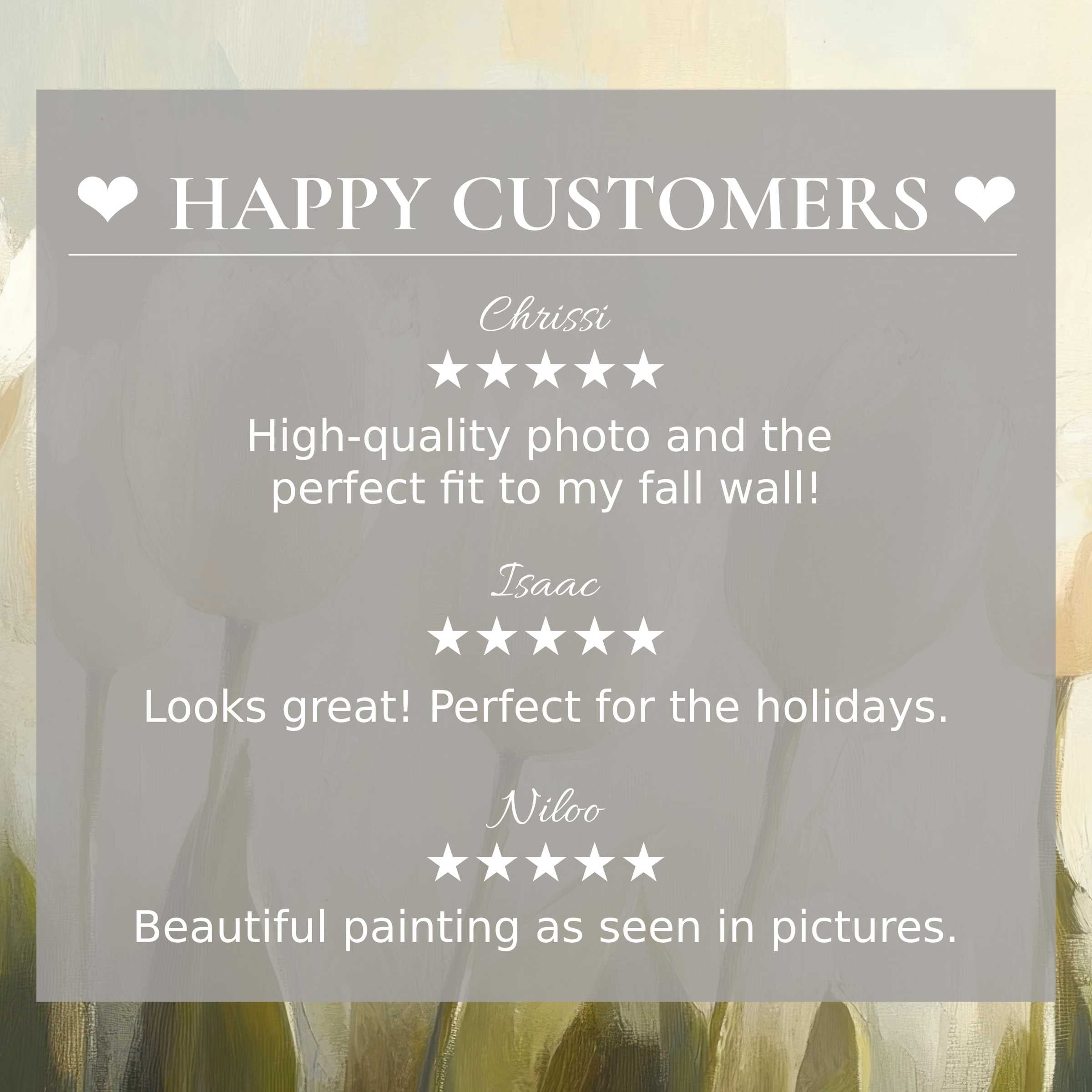 Elegant spring art for Frame TV with subtle tulip hues, featuring happy customer reviews that inspire confidence and style