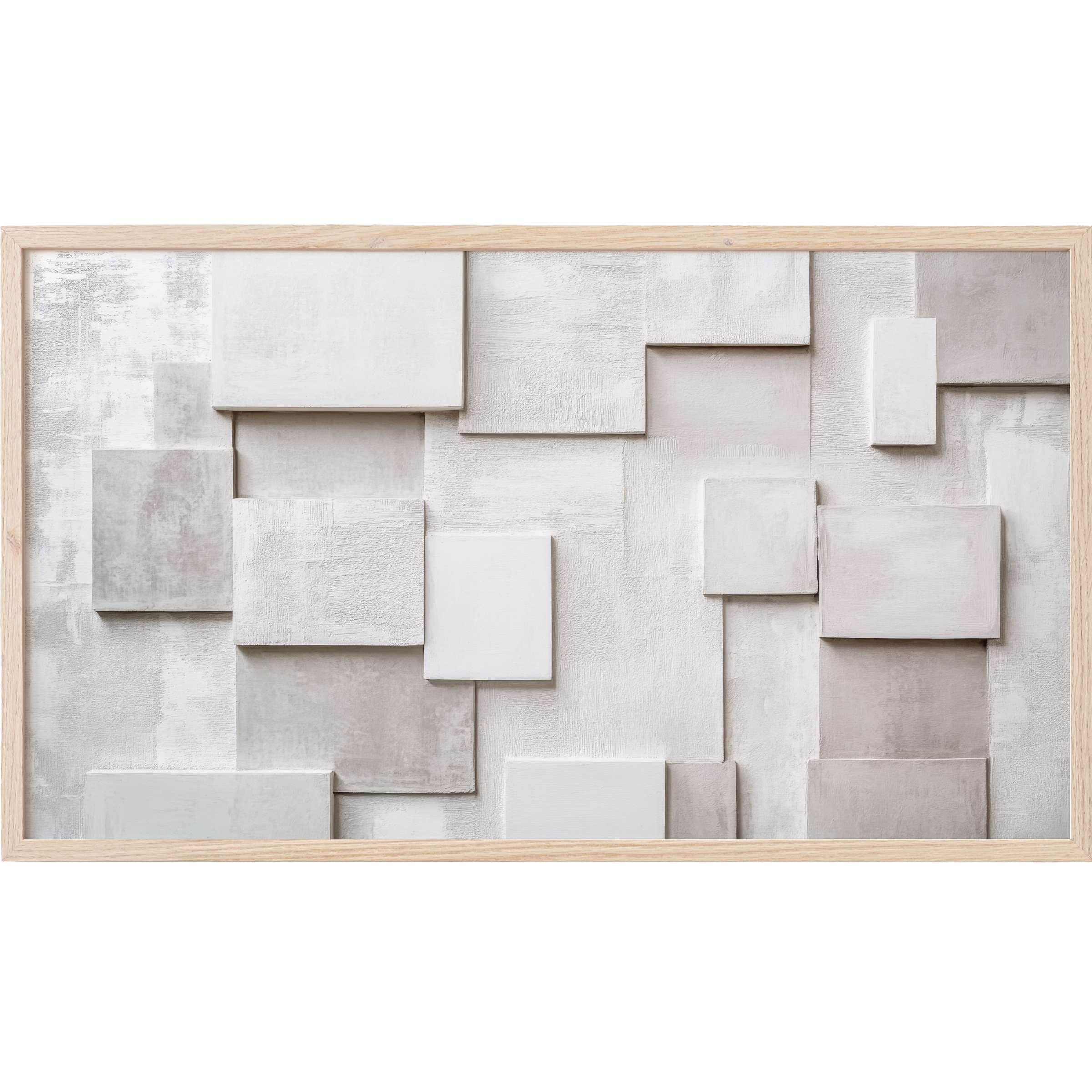 Layered geometric shapes in soft whites and beiges, a minimalist neutral Frame TV Art for modern interiors