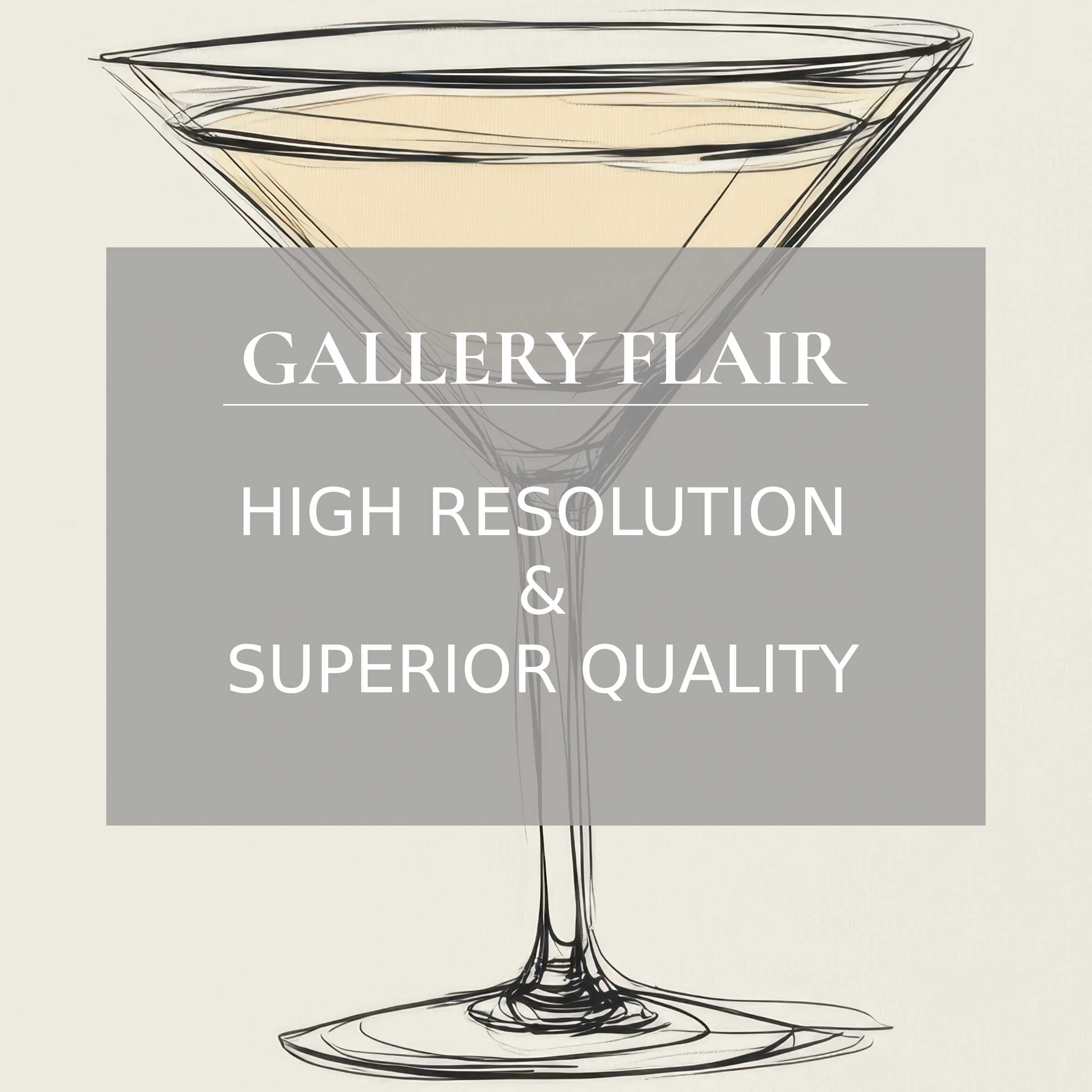 Minimalist printable art of a delicate martini glass sketch, radiating calming elegance with refined line detail, perfect for chic modern interiors