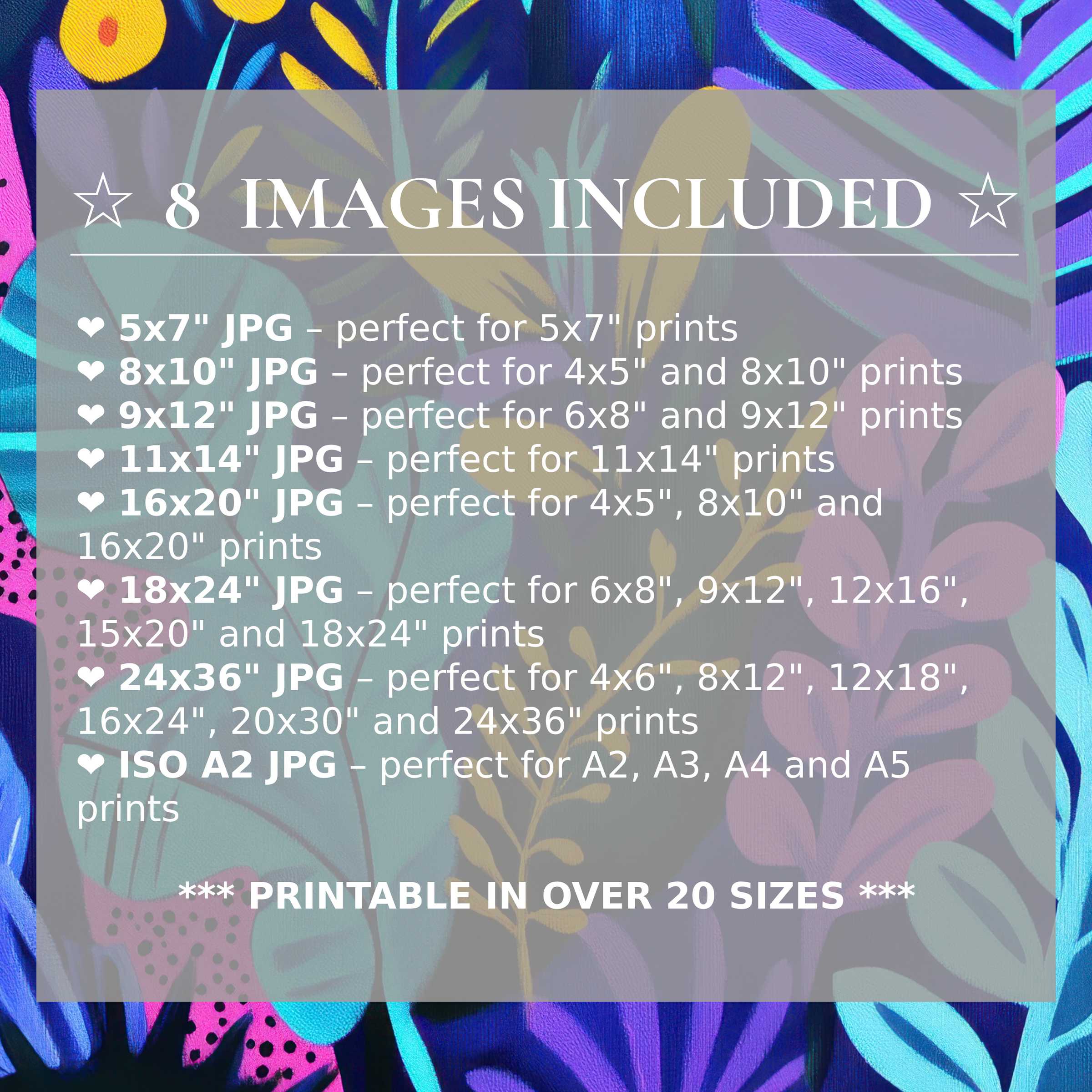 Radiant pop art digital print in vivid blues, purples, and sunny yellows, offered in 8 high-quality sizes included, designed to elevate modern interiors with bold style and versatile elegance