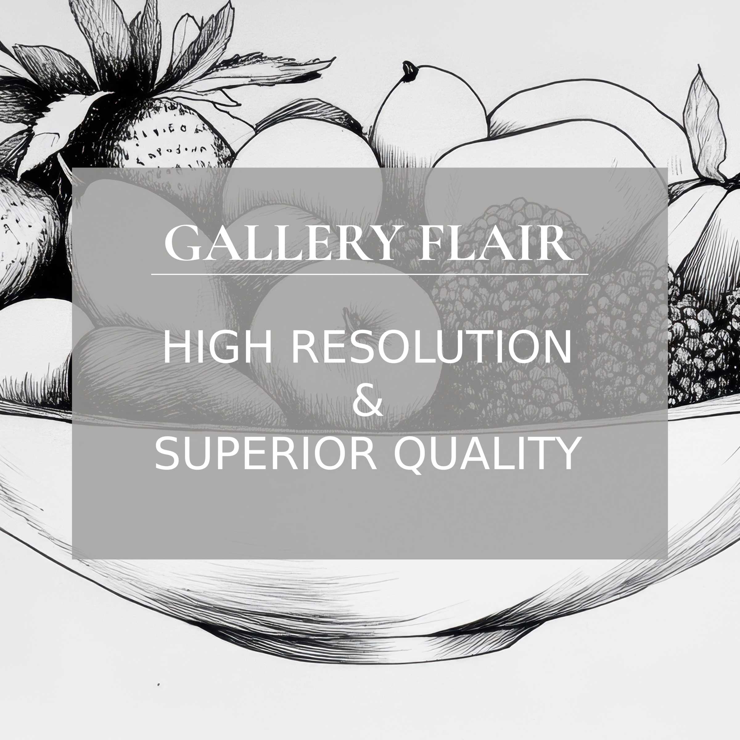 Elegant black and white Frame TV picture featuring fine line art of fruit bowl with crisp, high-resolution clarity