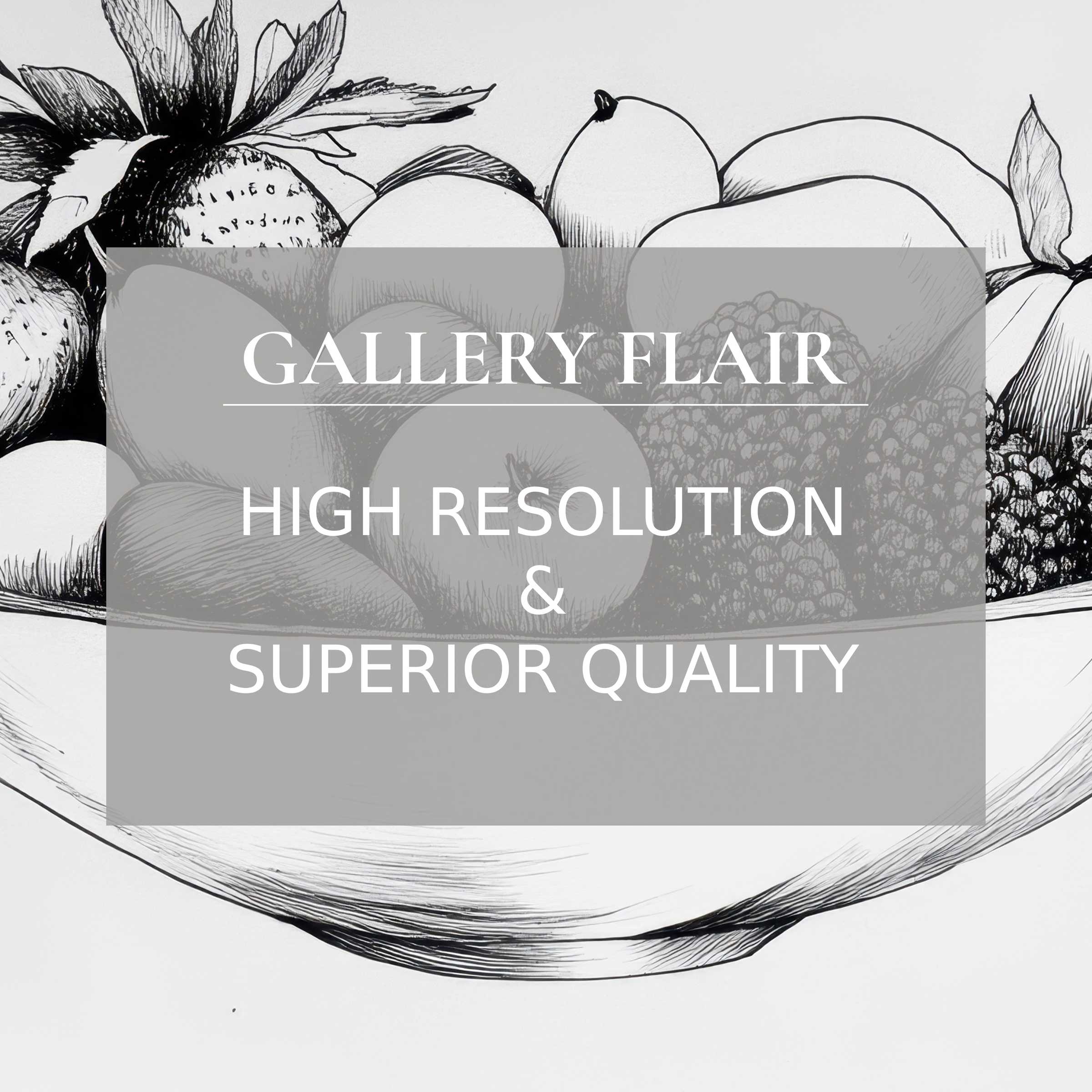 Black and white printable art featuring intricate fruit sketches, elevating modern decor with bold, refined elegance