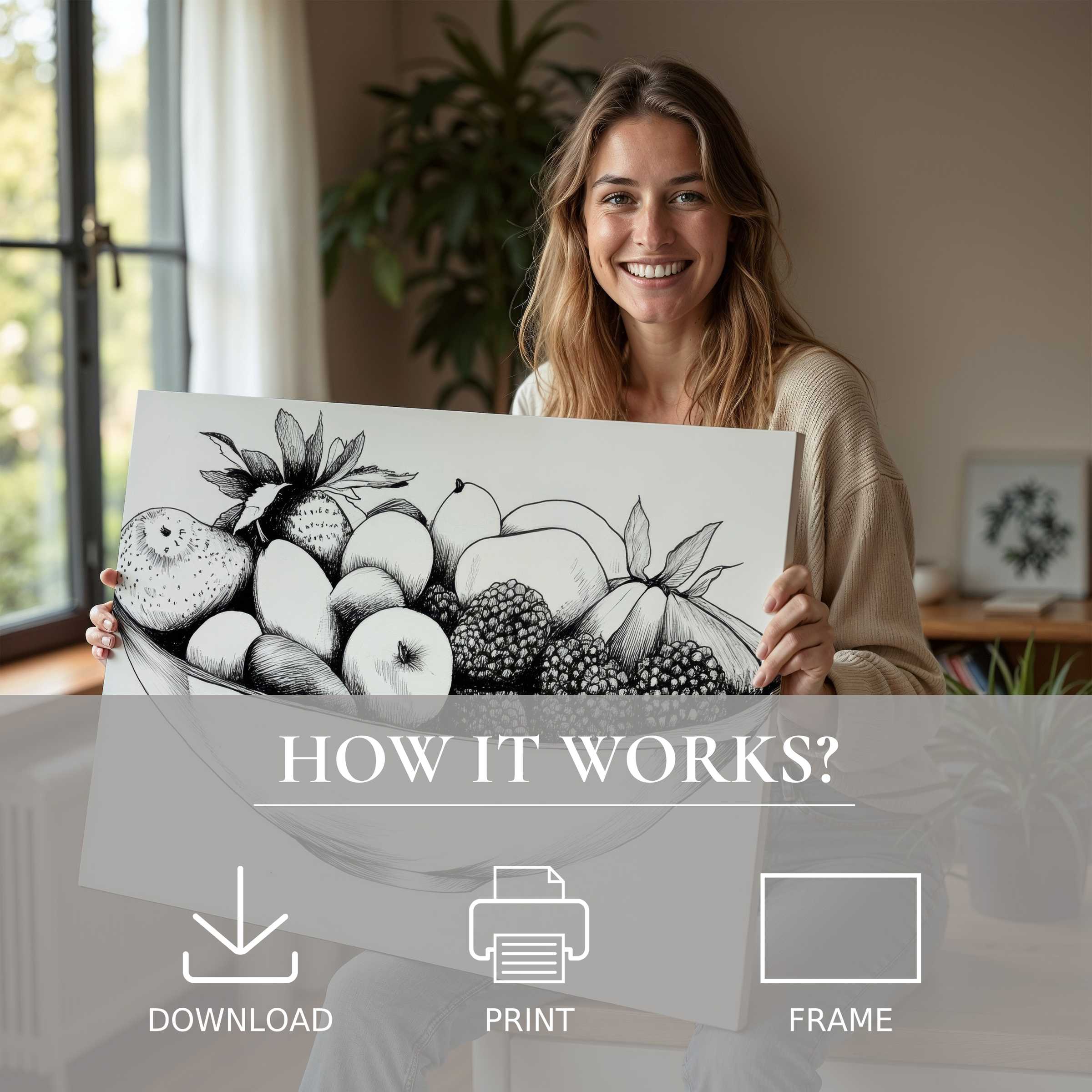 A serene moment of joyful connection in a modern home, unveiling the timeless allure of a black and white digital art print