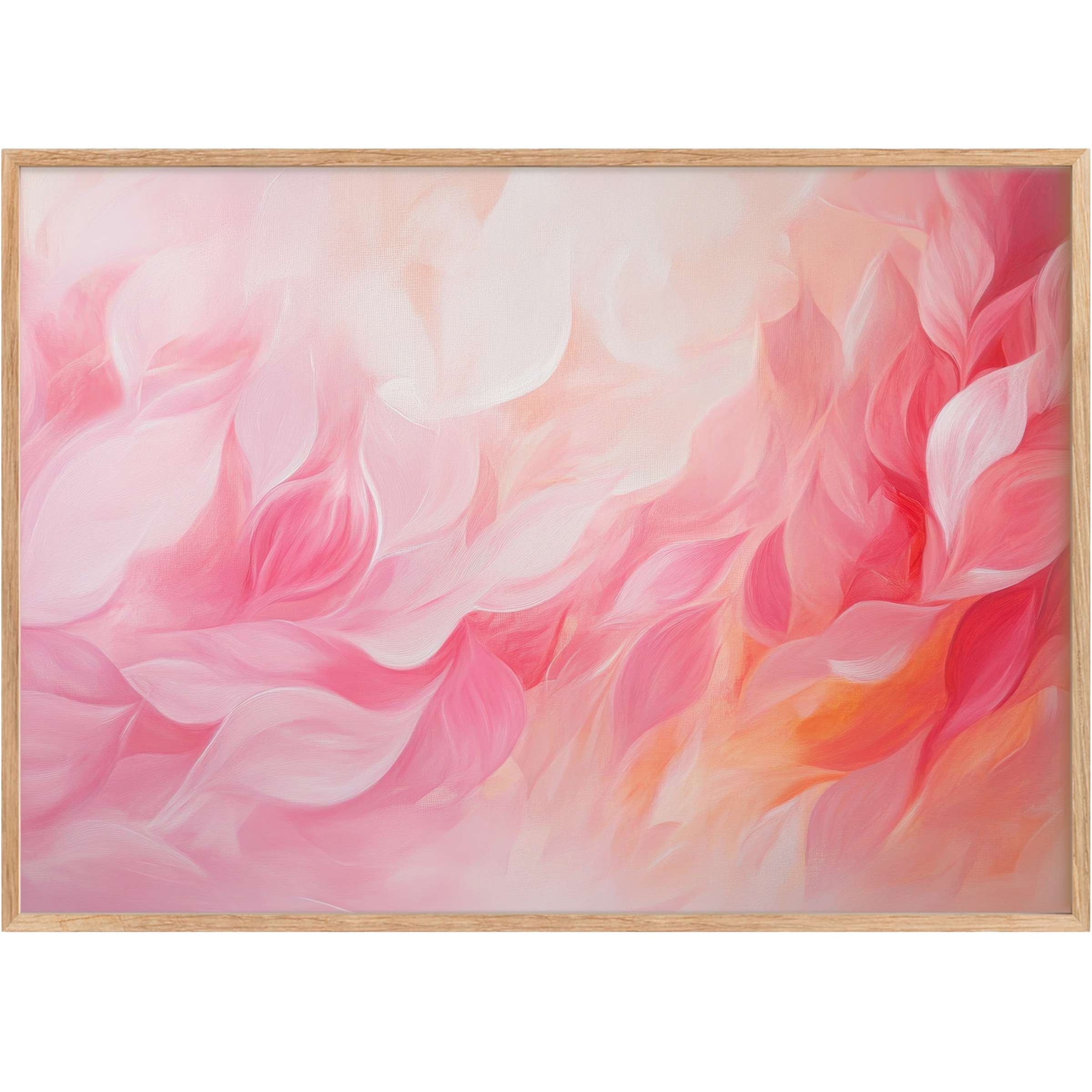 Soft pink and coral hues blend in elegant abstract printable wall art, evoking a radiant and uplifting ambiance
