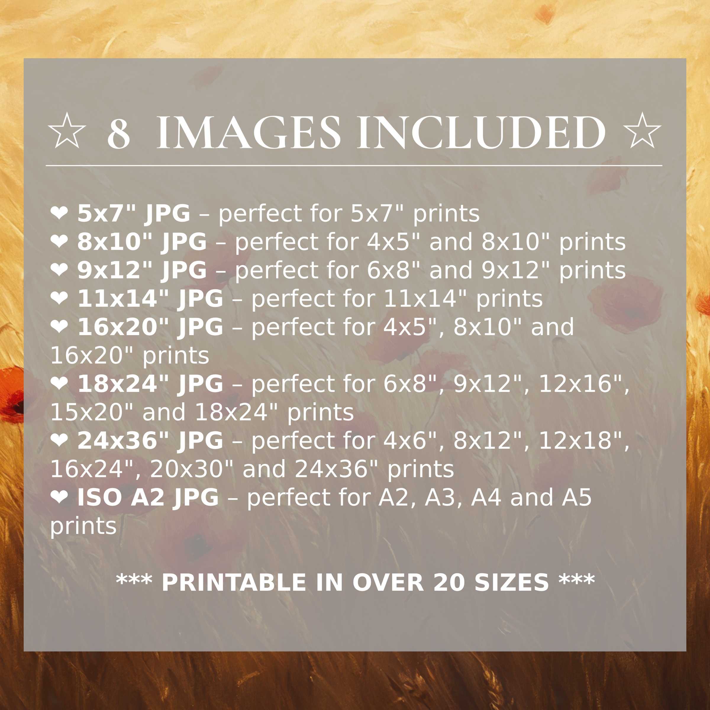 Radiant floral digital print in warm hues elevates modern interiors with timeless style, including 8 high-quality sizes in one download